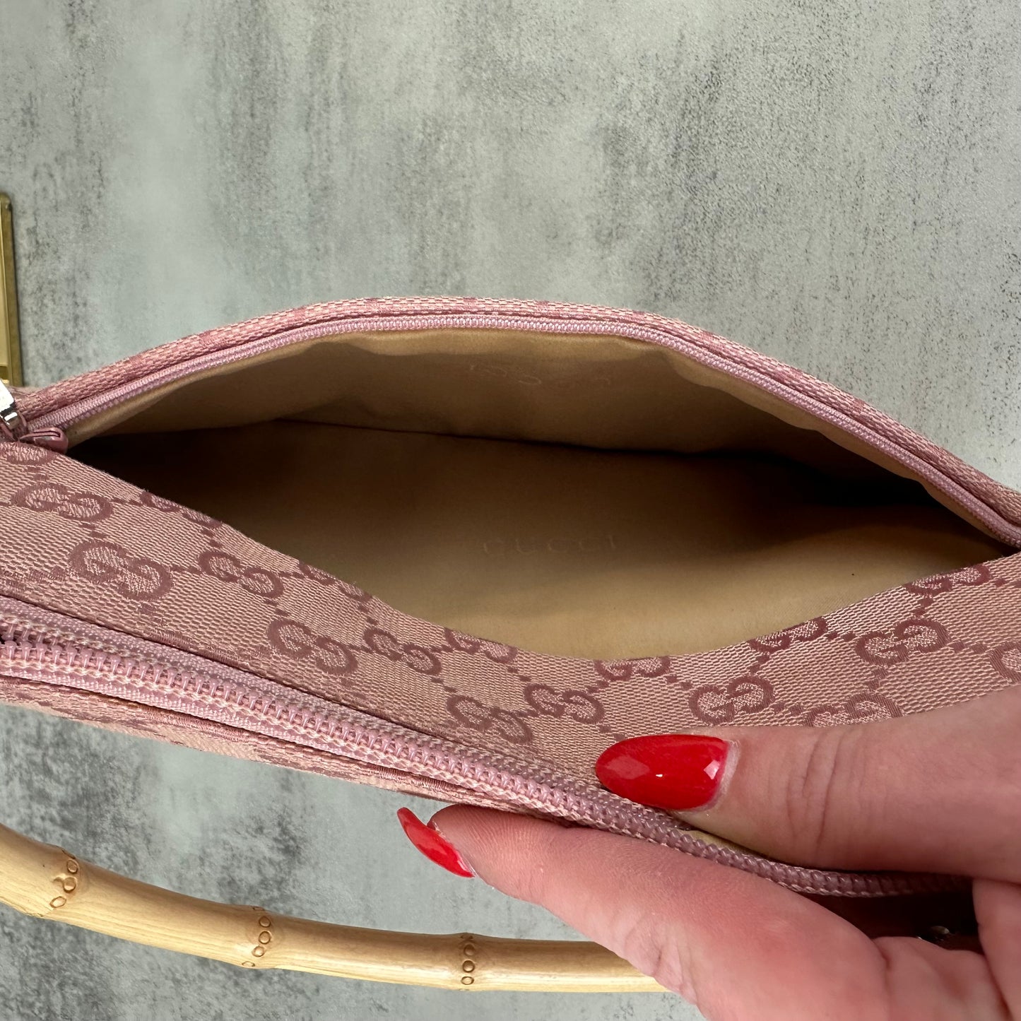Gucci Pink Bamboo Handle Pochette