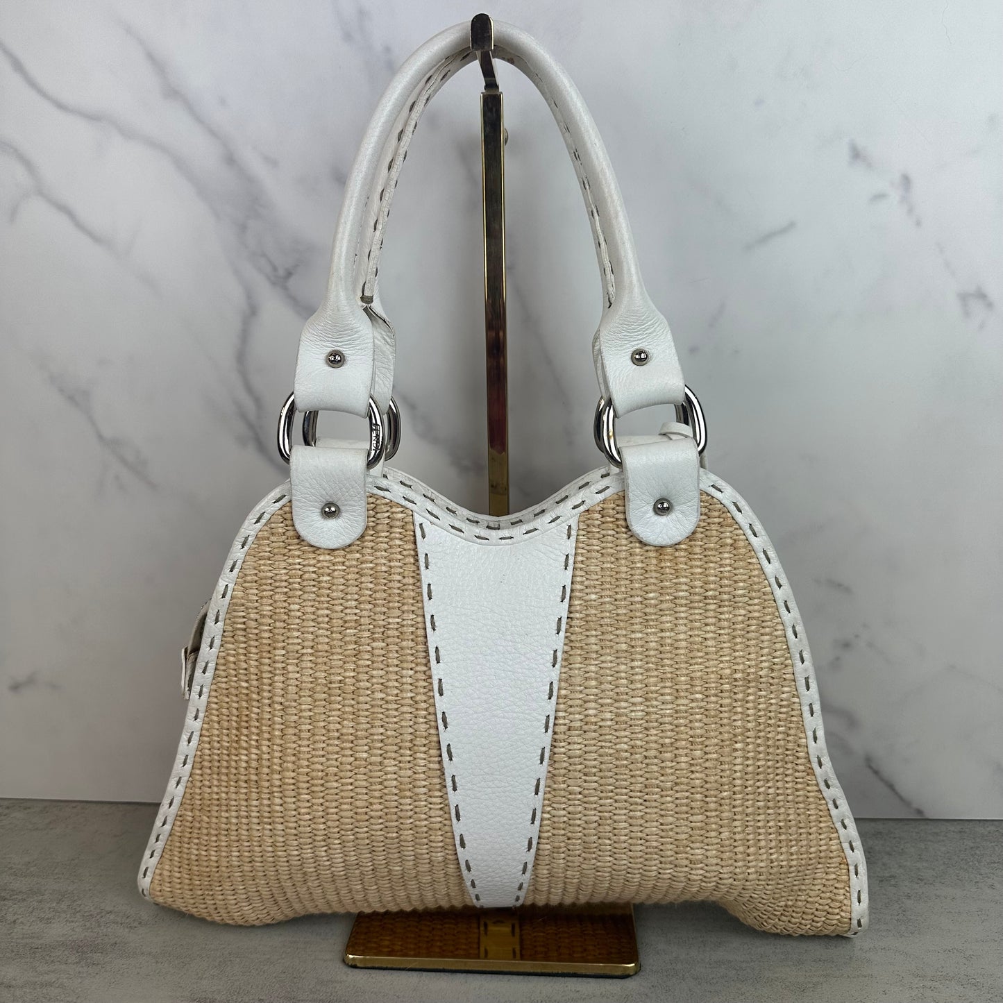 Fendi Small Raffia Selleria Trapezio Hobo Bag