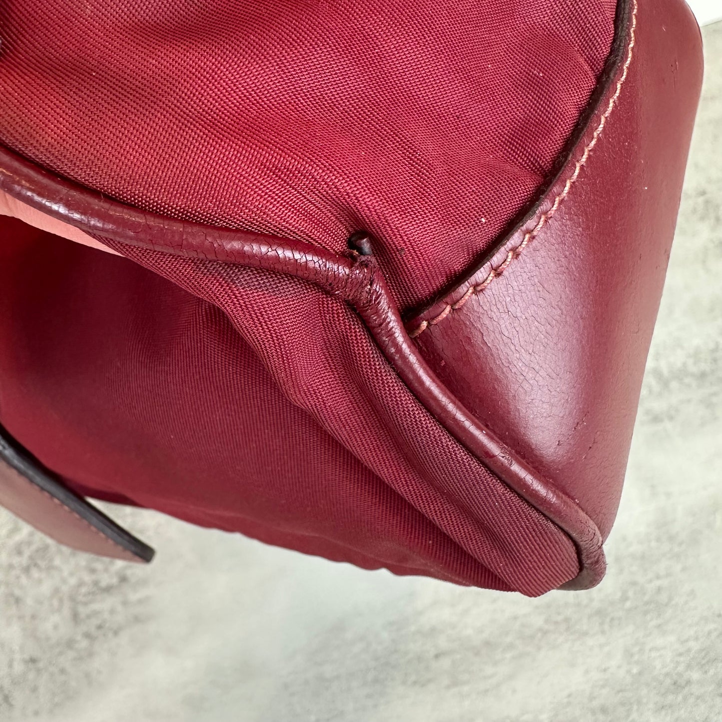 Prada Red Leather and Nylon Moon Bag