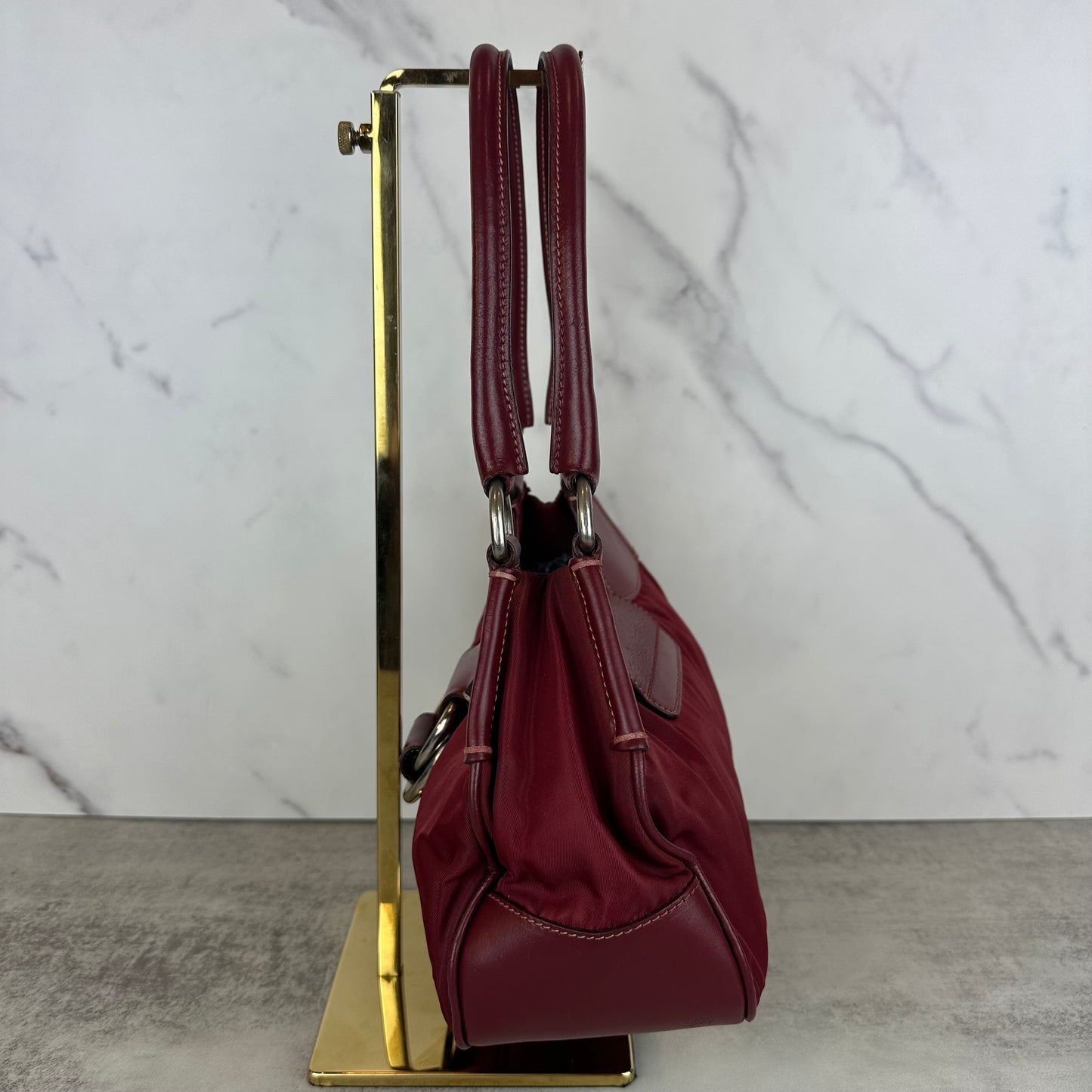 Prada Red Leather and Nylon Moon Bag