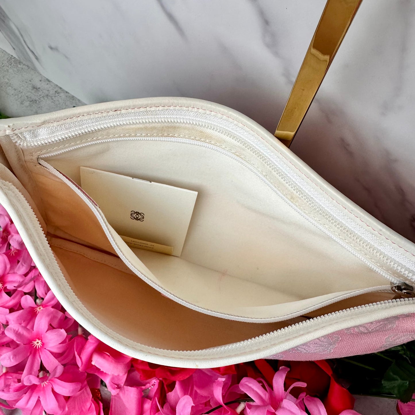 Loewe Anagram Pink Canvas & Leather Shoulder Bag