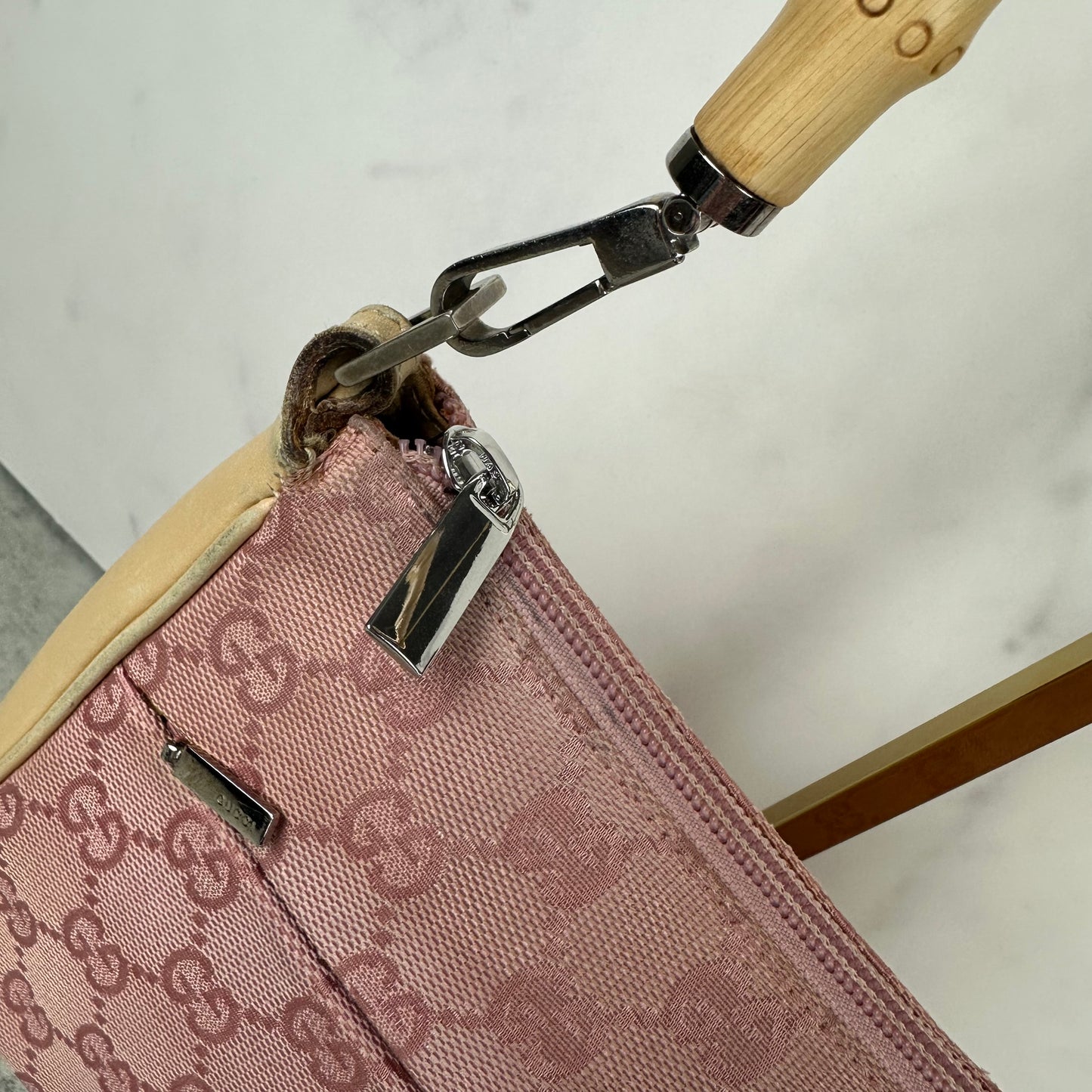 Gucci Pink Bamboo Handle Pochette