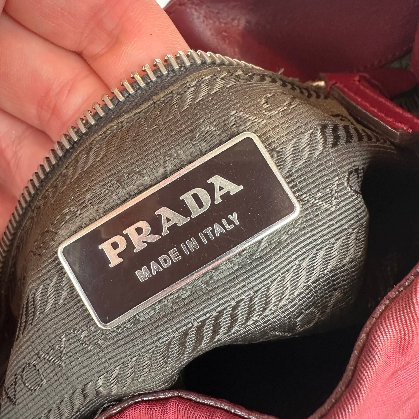 Prada Red Leather and Nylon Moon Bag