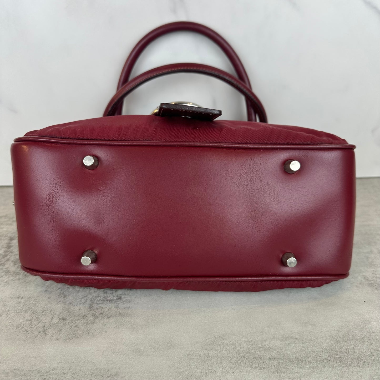 Prada Red Leather and Nylon Moon Bag