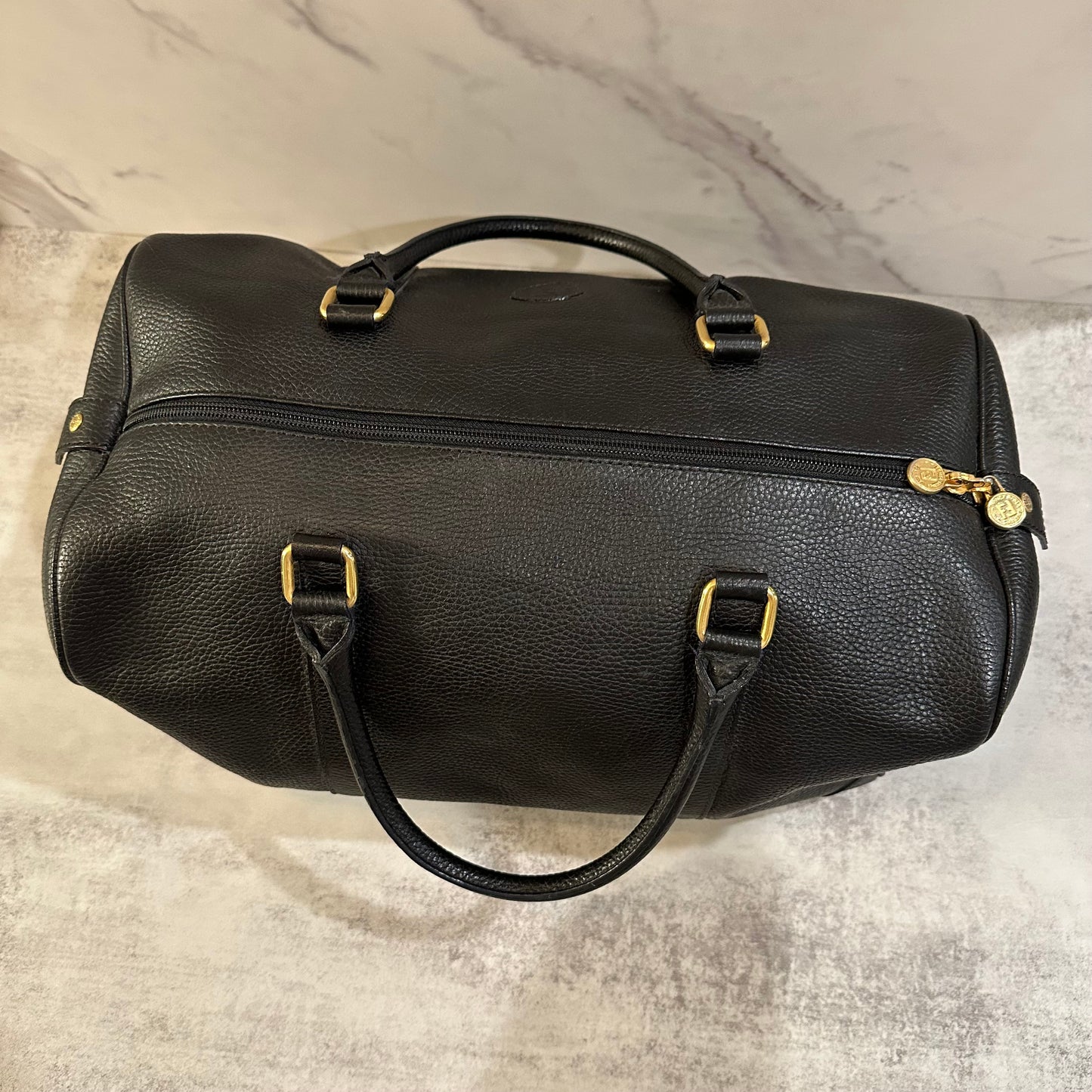 Fendi Black Pebbled Leather Boston Bag