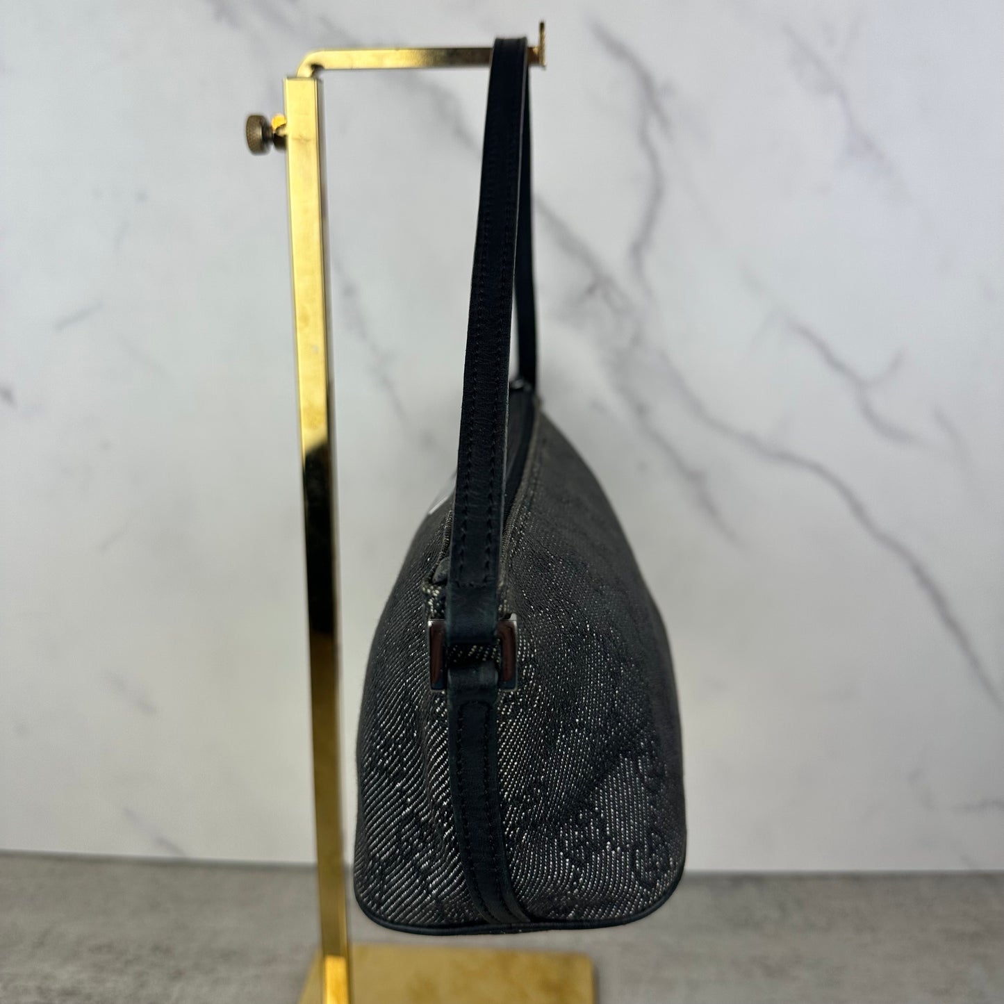 Gucci Monogram Black Denim Boat Pochette