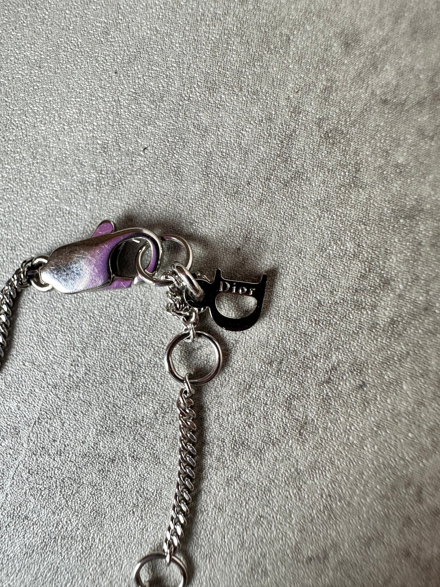 Dior Rhinestone Heart Plate Pendant Necklace