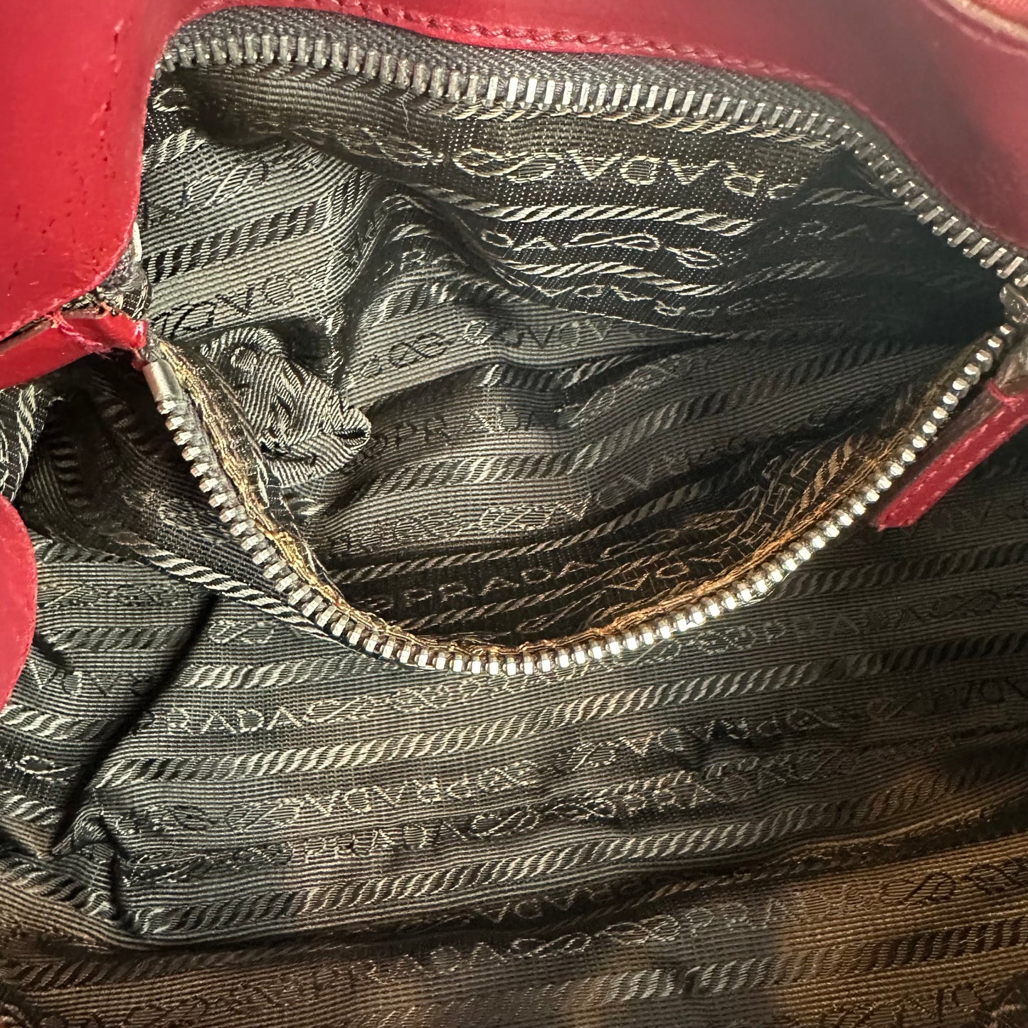 Prada Red Leather and Nylon Moon Bag