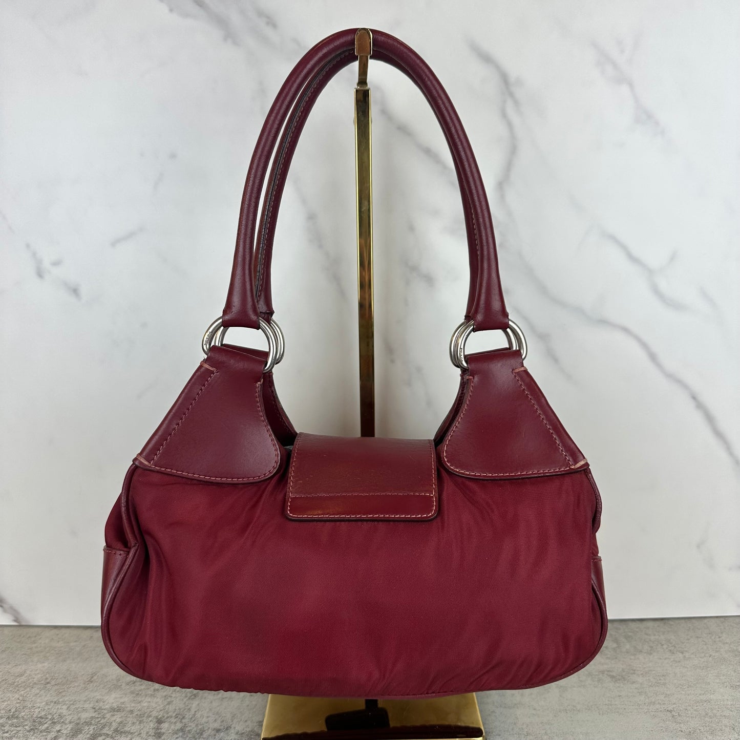 Prada Red Leather and Nylon Moon Bag