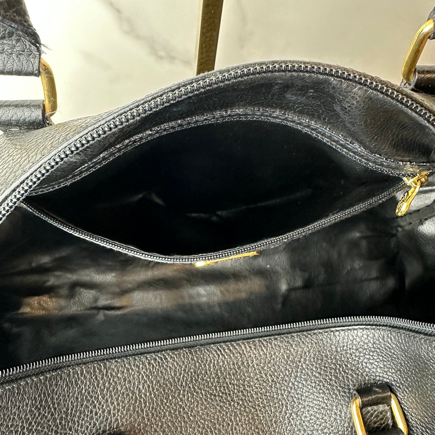 Fendi Black Pebbled Leather Boston Bag