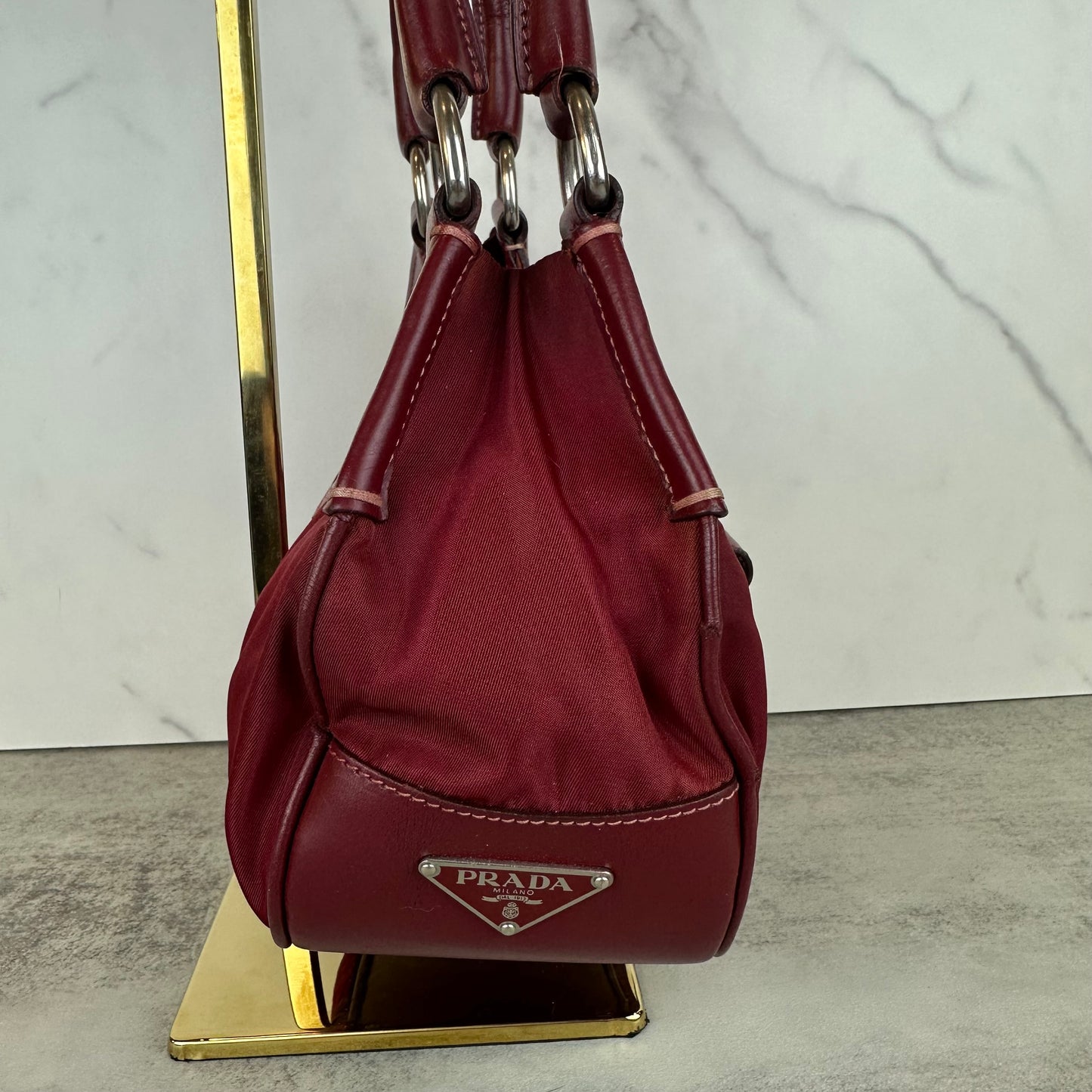 Prada Red Leather and Nylon Moon Bag