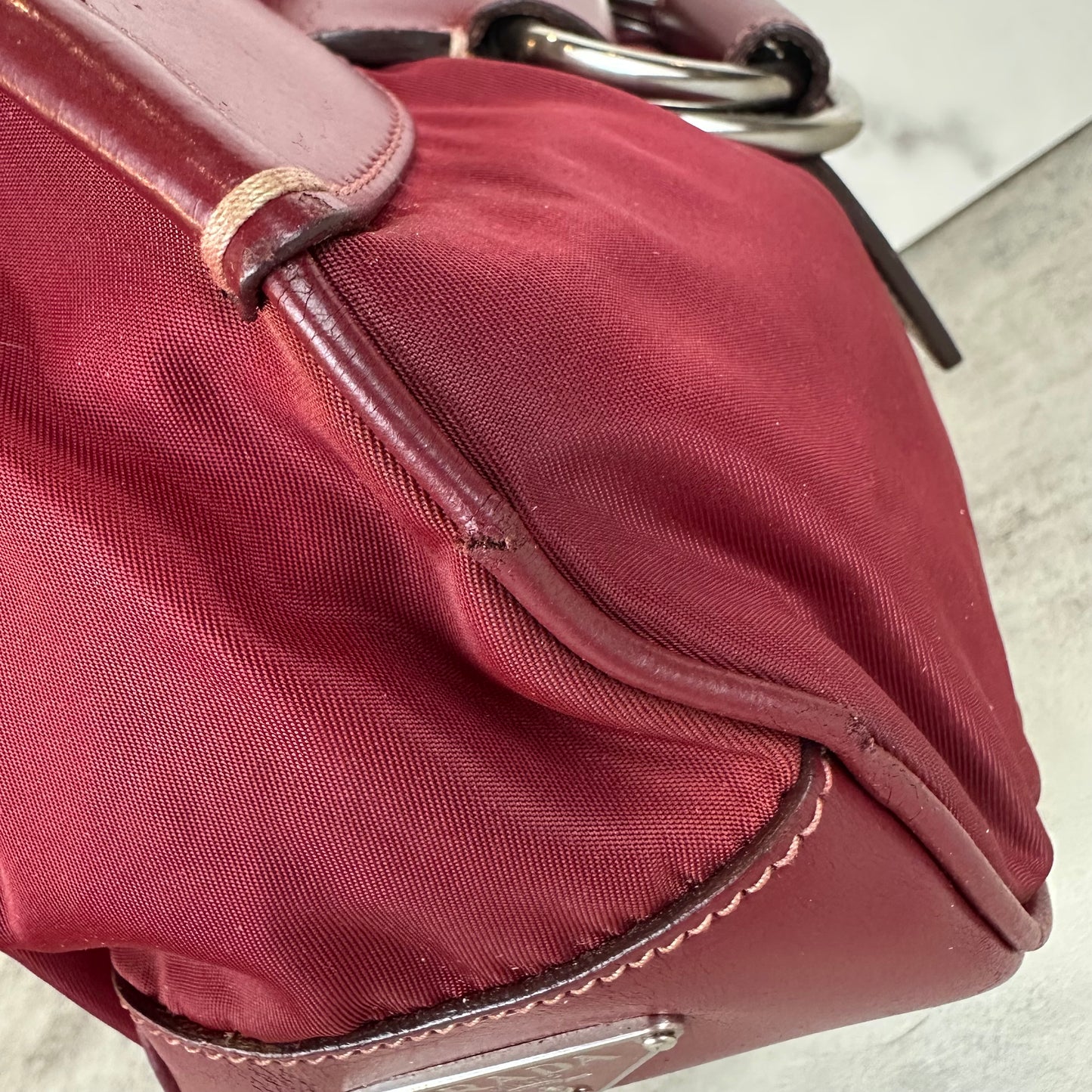Prada Red Leather and Nylon Moon Bag