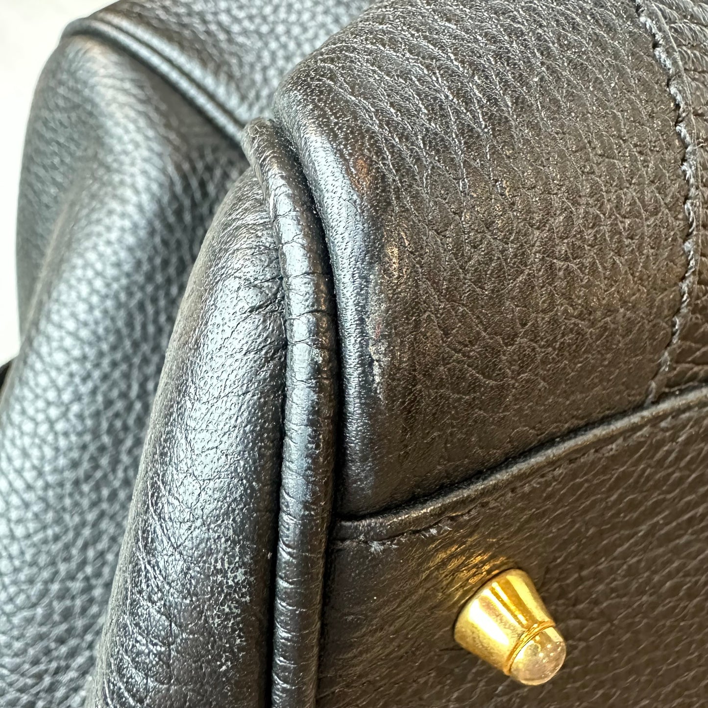 Fendi Black Pebbled Leather Boston Bag