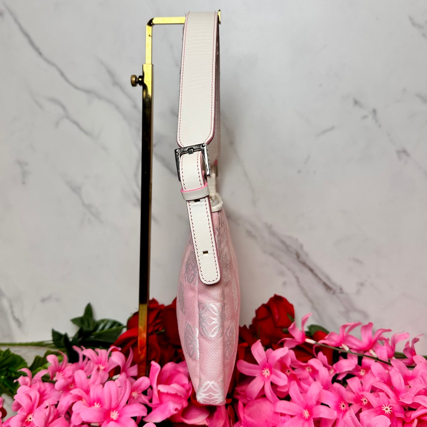 Loewe Anagram Pink Canvas & Leather Shoulder Bag
