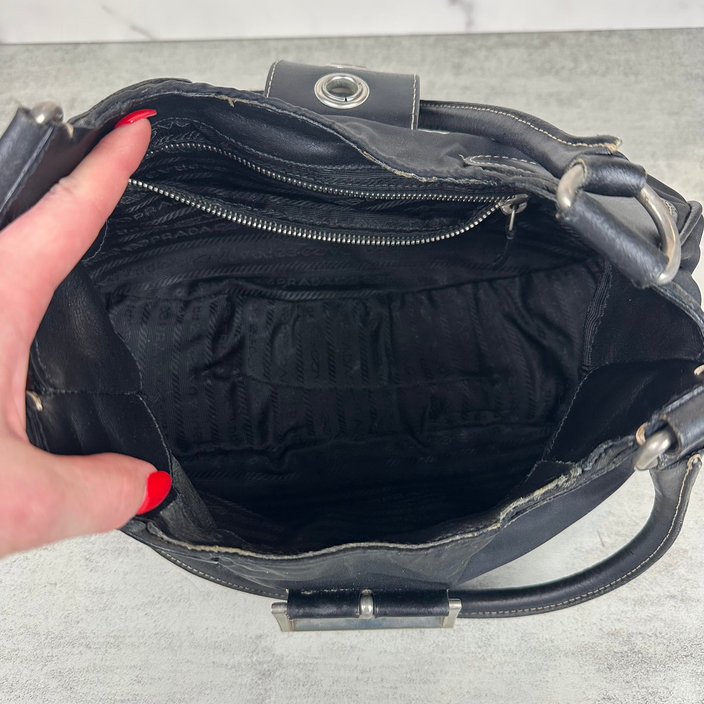 Prada Leather and Nylon Moon Bag