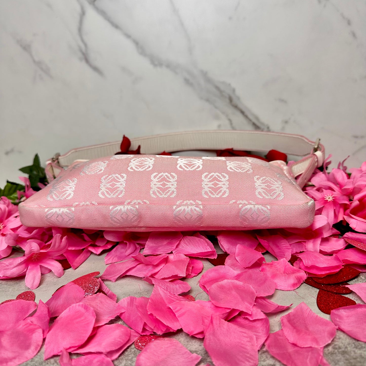 Loewe Anagram Pink Canvas & Leather Shoulder Bag