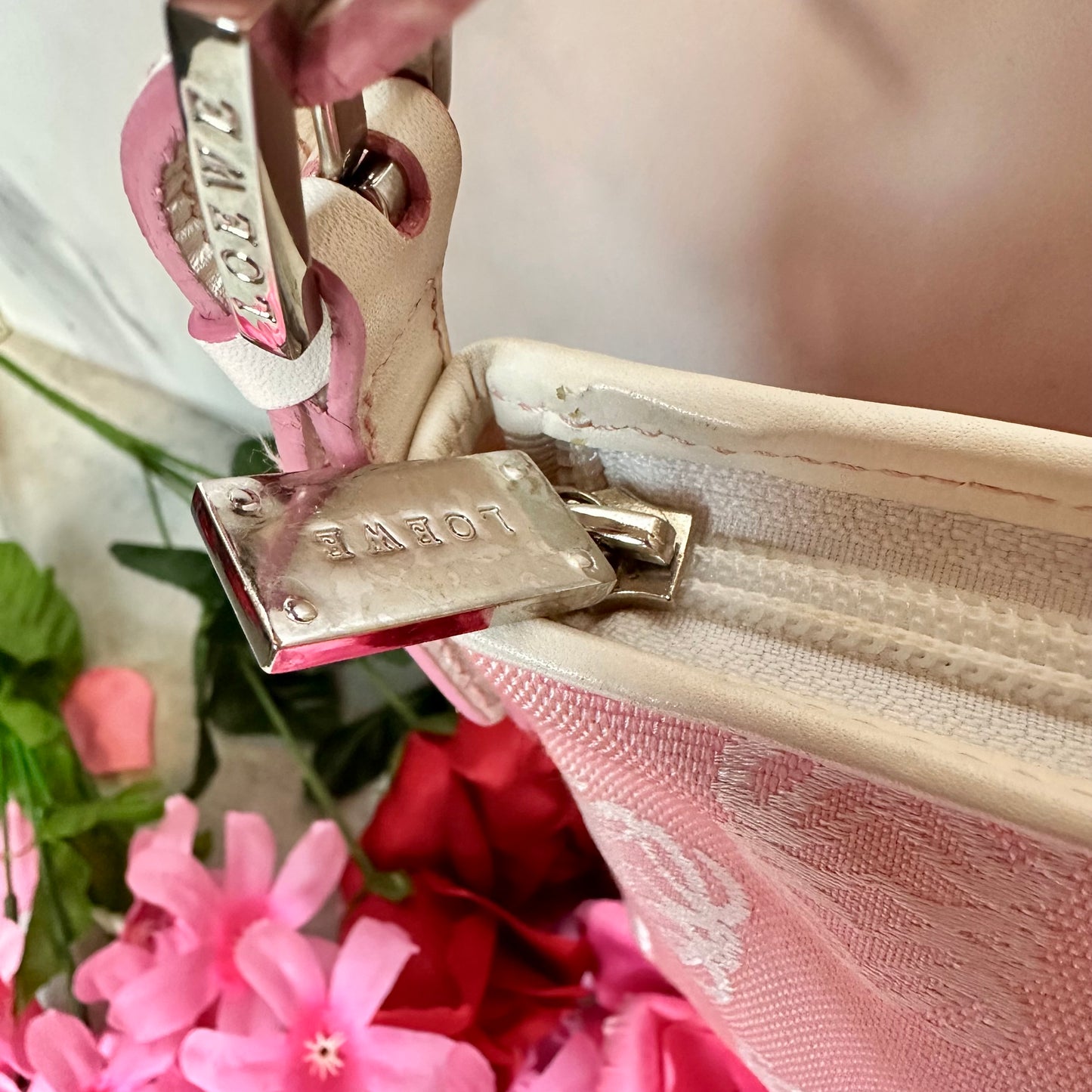 Loewe Anagram Pink Canvas & Leather Shoulder Bag