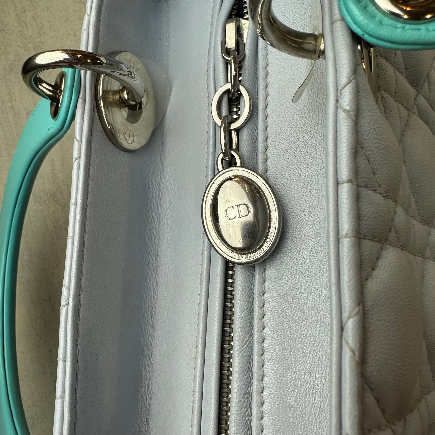Christian Dior Lambskin Cannage Medium Bi-Color Lady Dior