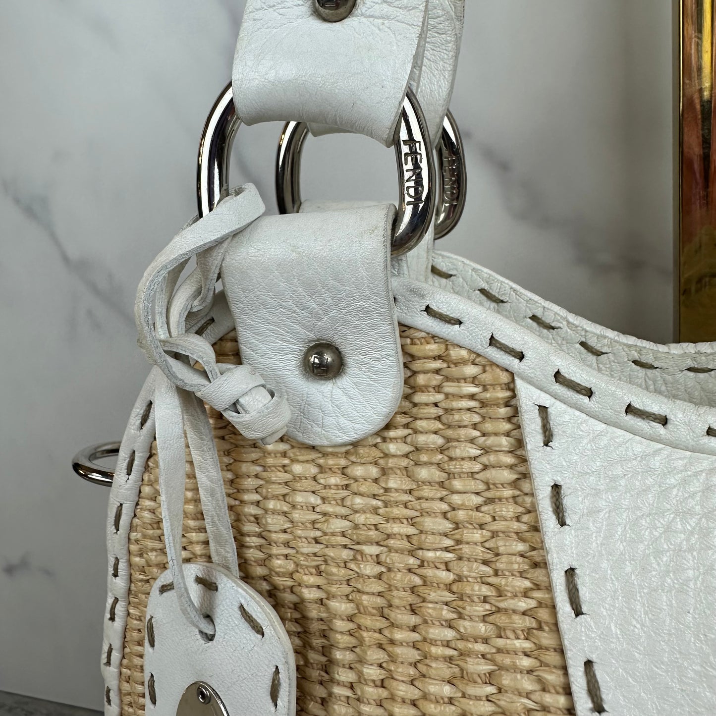 Fendi Small Raffia Selleria Trapezio Hobo Bag