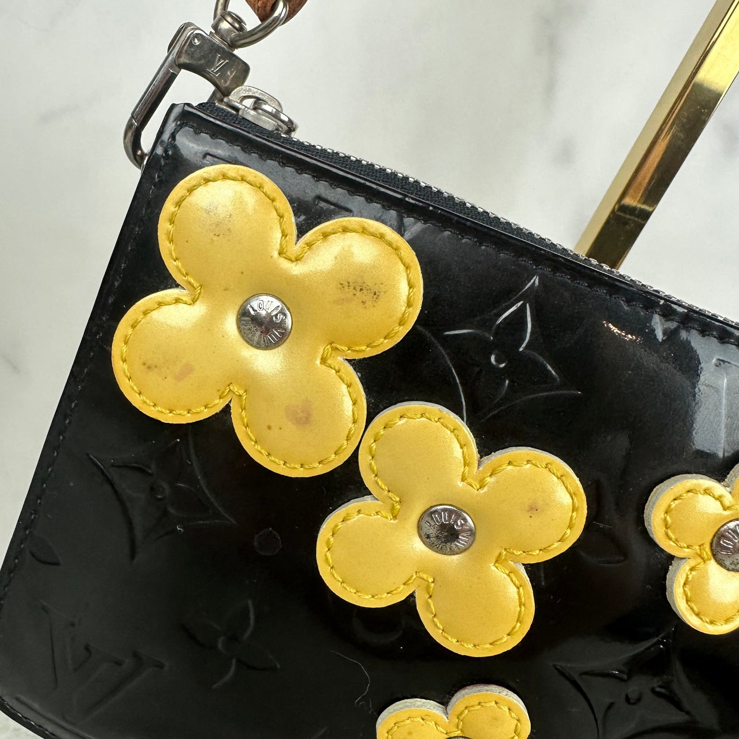 Louis Vuitton Black Monogram Vernis Flower Appliqué Lexington Pochette