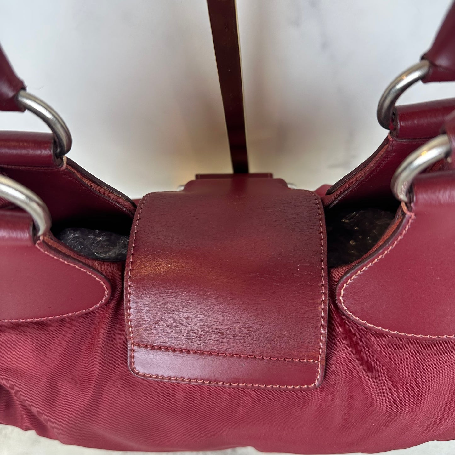 Prada Red Leather and Nylon Moon Bag