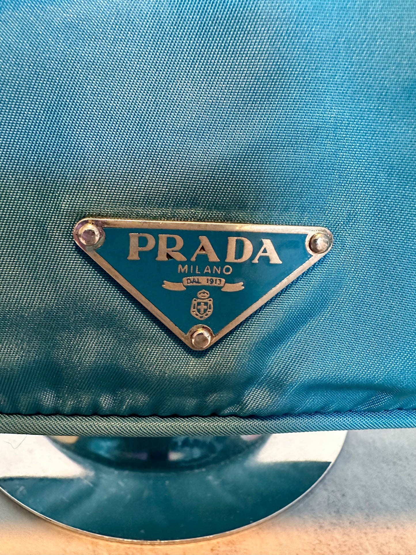 Blue Prada Nylon and Leather Pochette