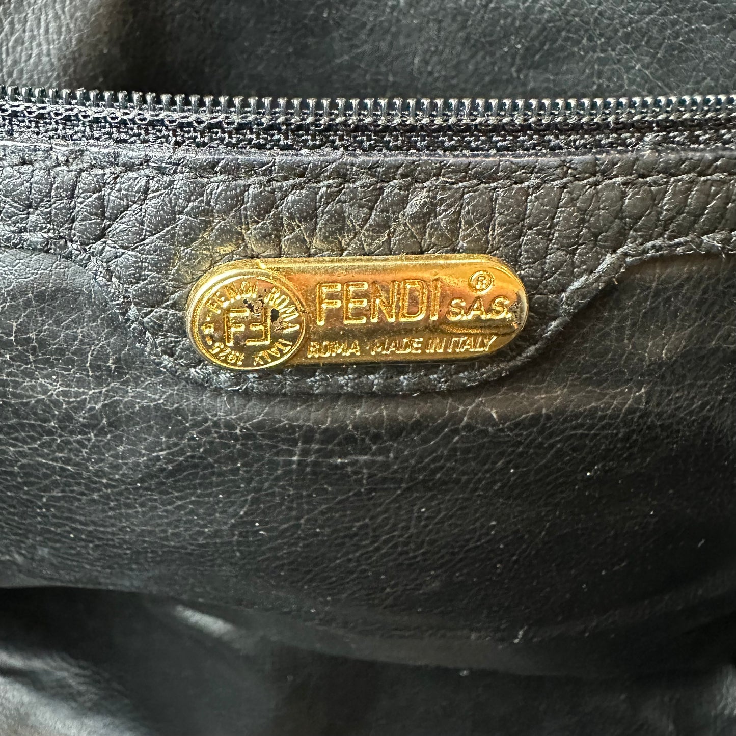 Fendi Black Pebbled Leather Boston Bag