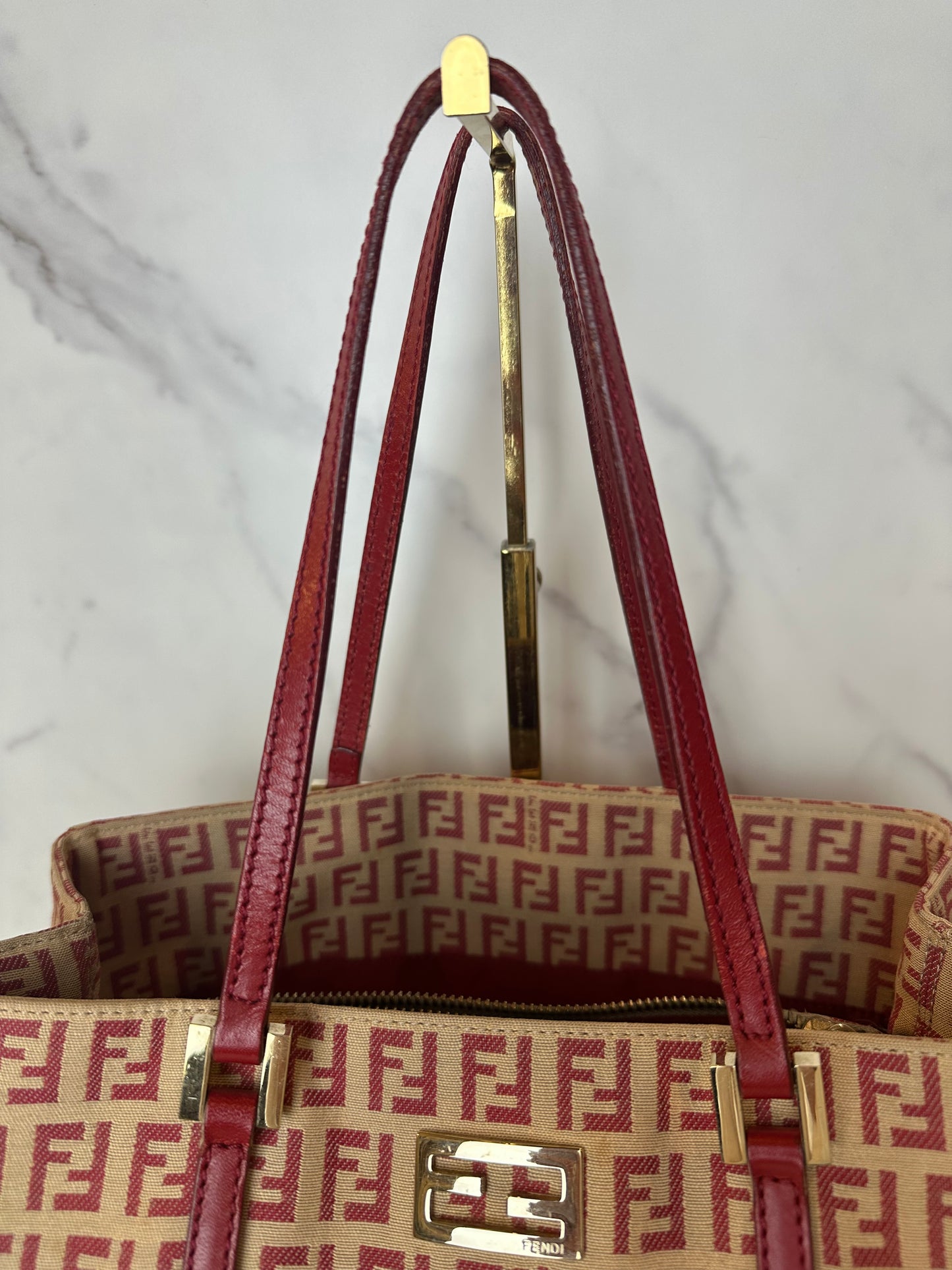 Fendi 1990s Red Zucca Canvas Tote