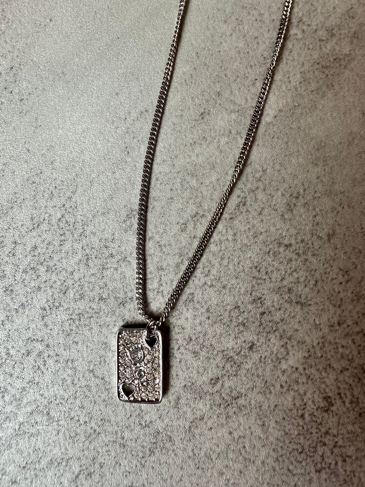 Dior Rhinestone Heart Plate Pendant Necklace