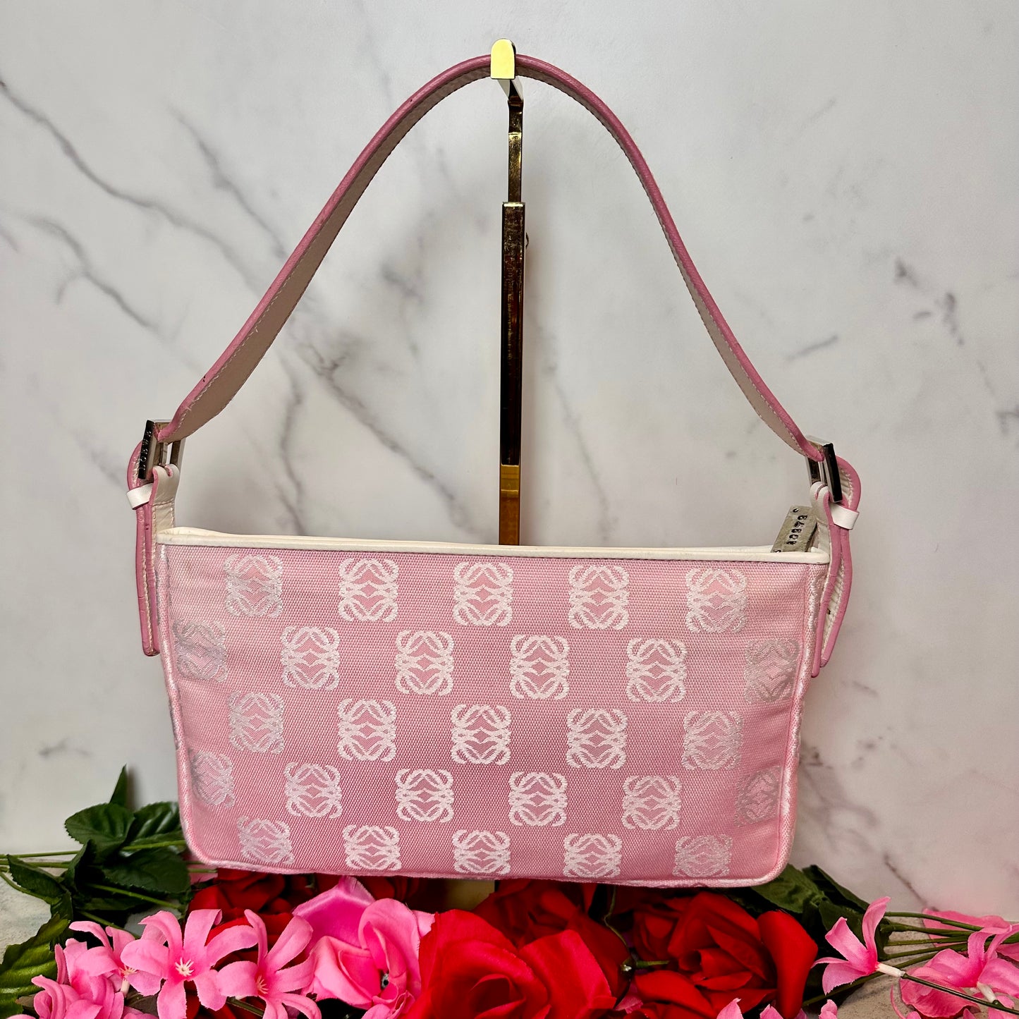 Loewe Anagram Pink Canvas & Leather Shoulder Bag