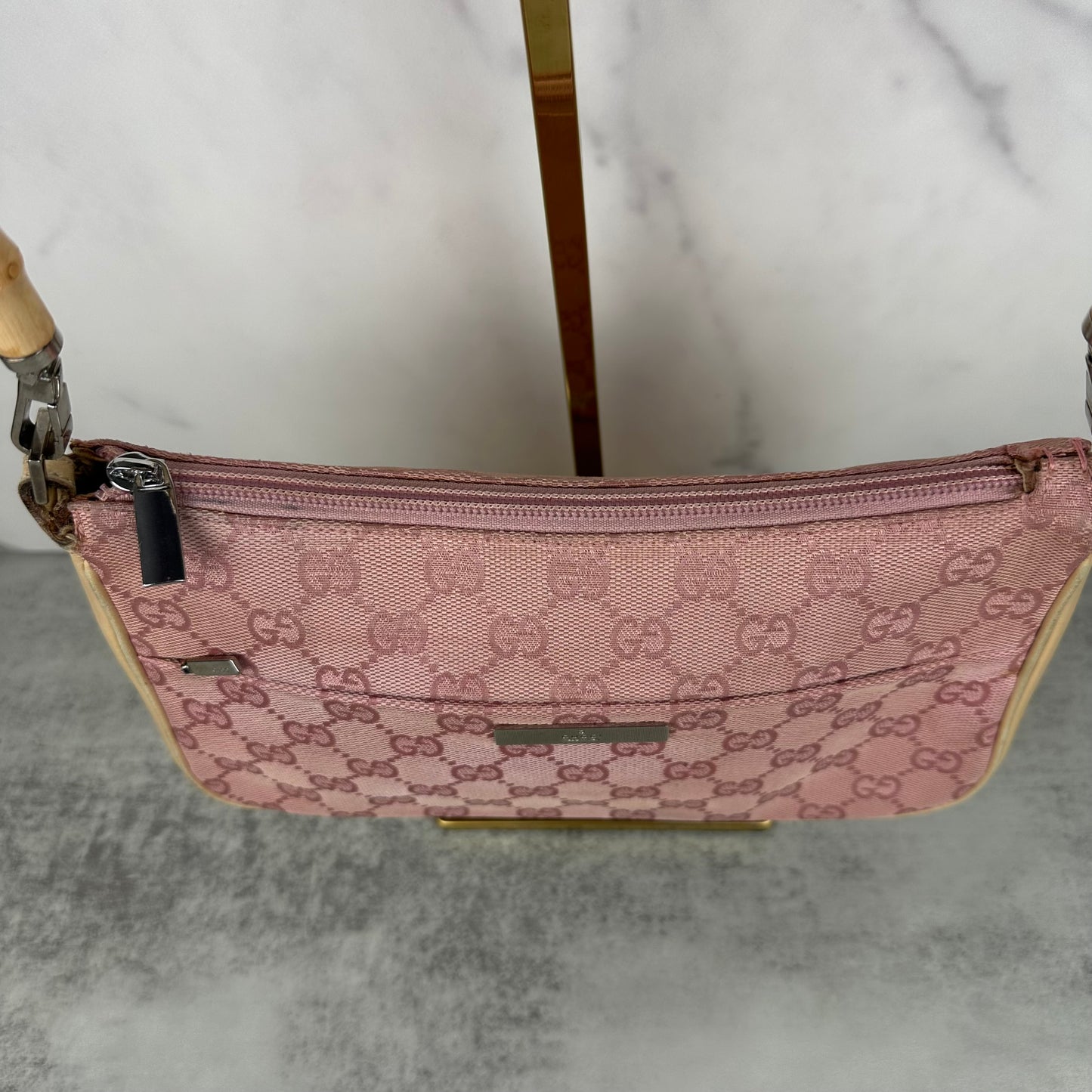 Gucci Pink Bamboo Handle Pochette