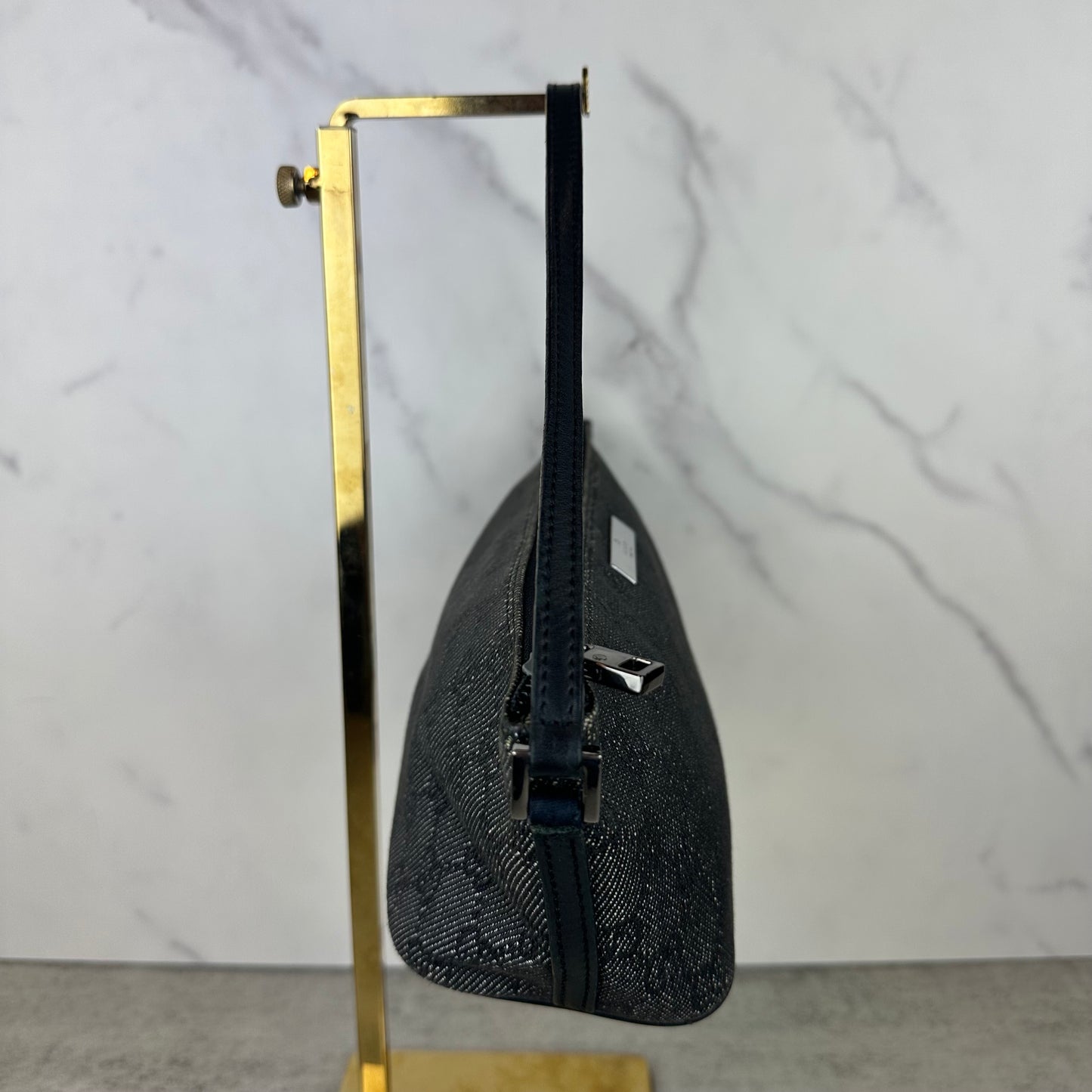 Gucci Monogram Black Denim Boat Pochette