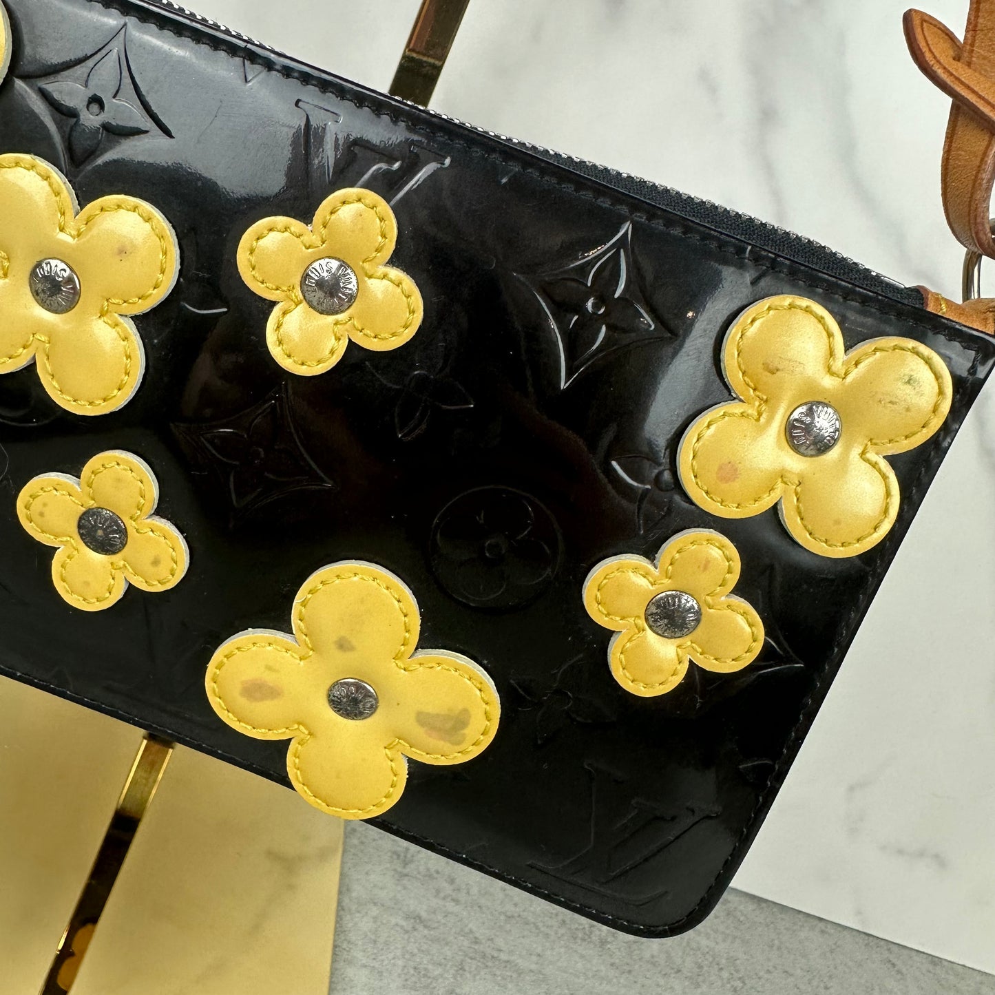 Louis Vuitton Black Monogram Vernis Flower Appliqué Lexington Pochette