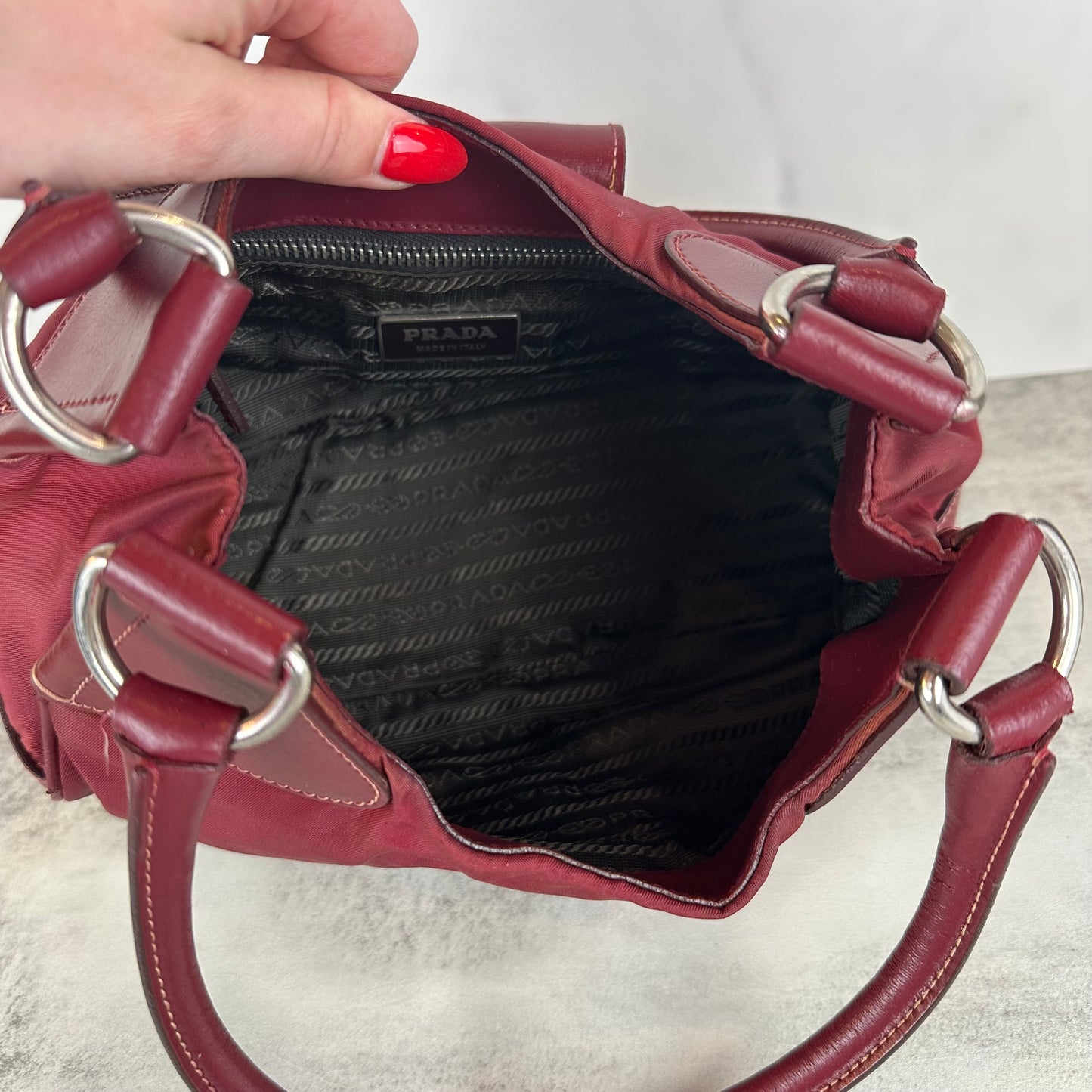 Prada Red Leather and Nylon Moon Bag
