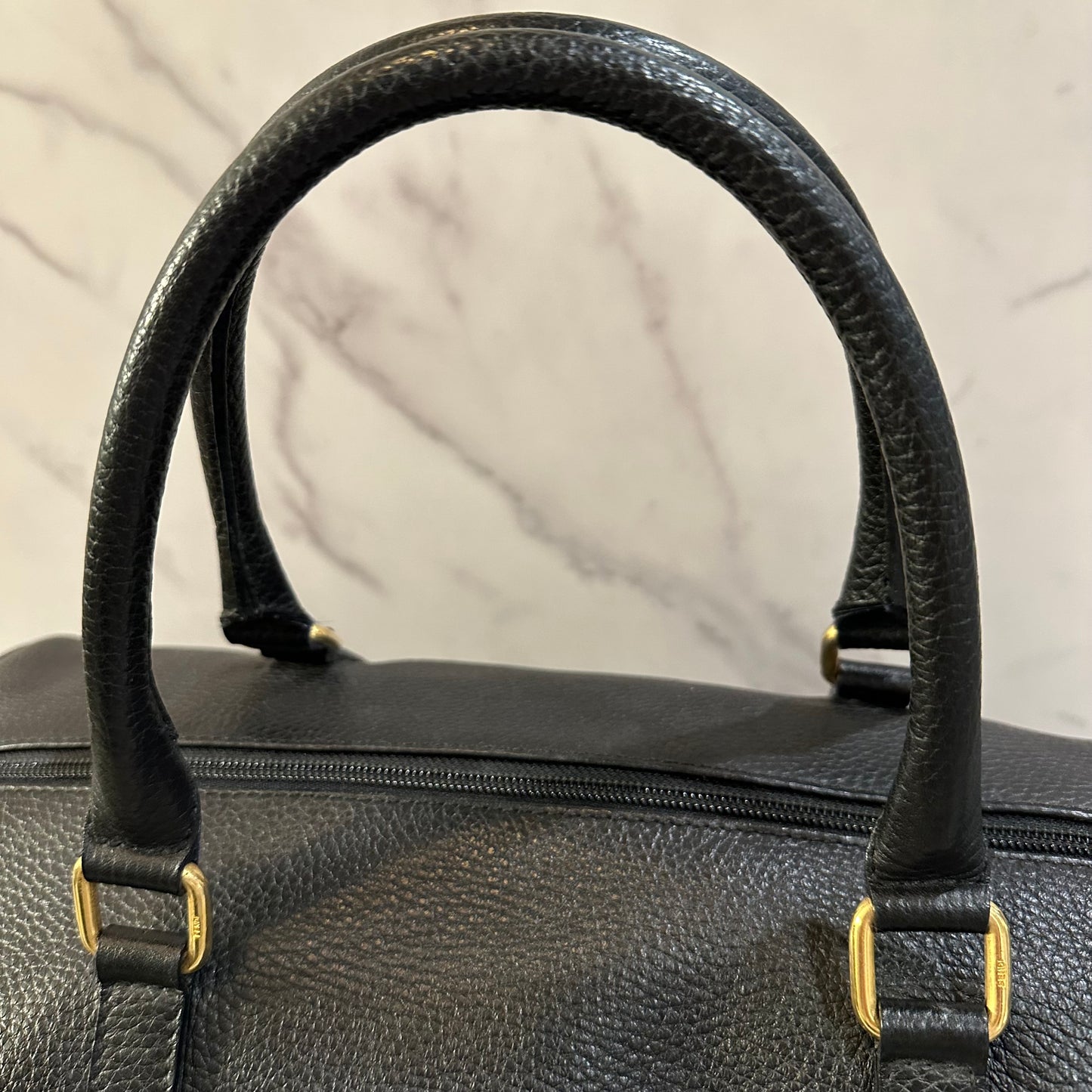 Fendi Black Pebbled Leather Boston Bag