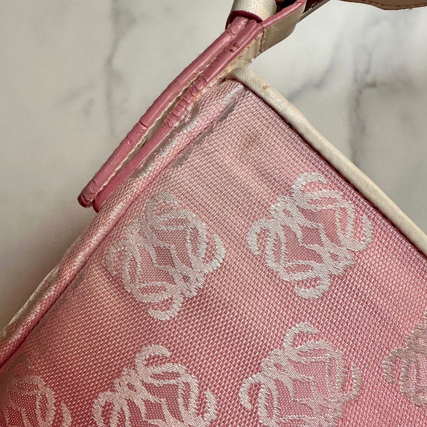 Loewe Anagram Pink Canvas & Leather Shoulder Bag