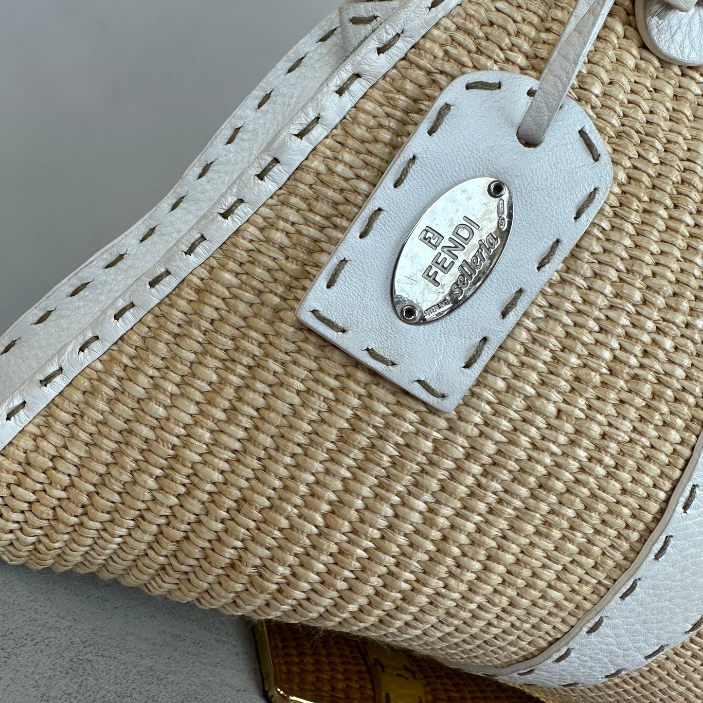 Fendi Small Raffia Selleria Trapezio Hobo Bag