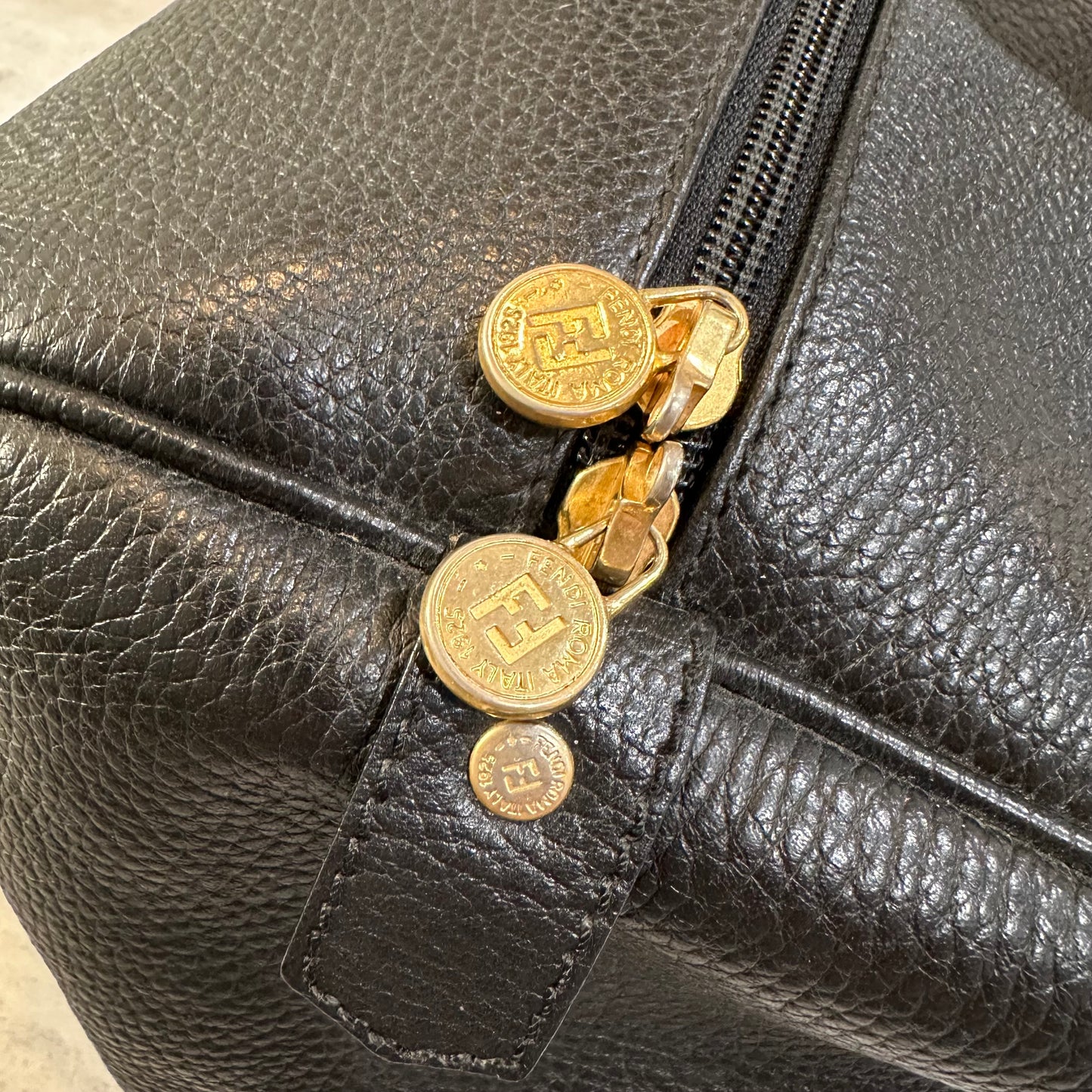 Fendi Black Pebbled Leather Boston Bag