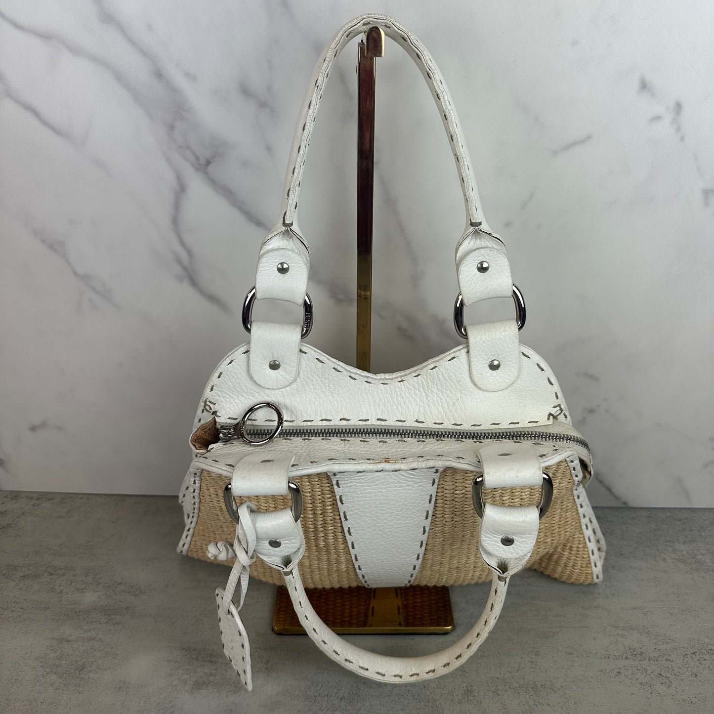 Fendi Small Raffia Selleria Trapezio Hobo Bag