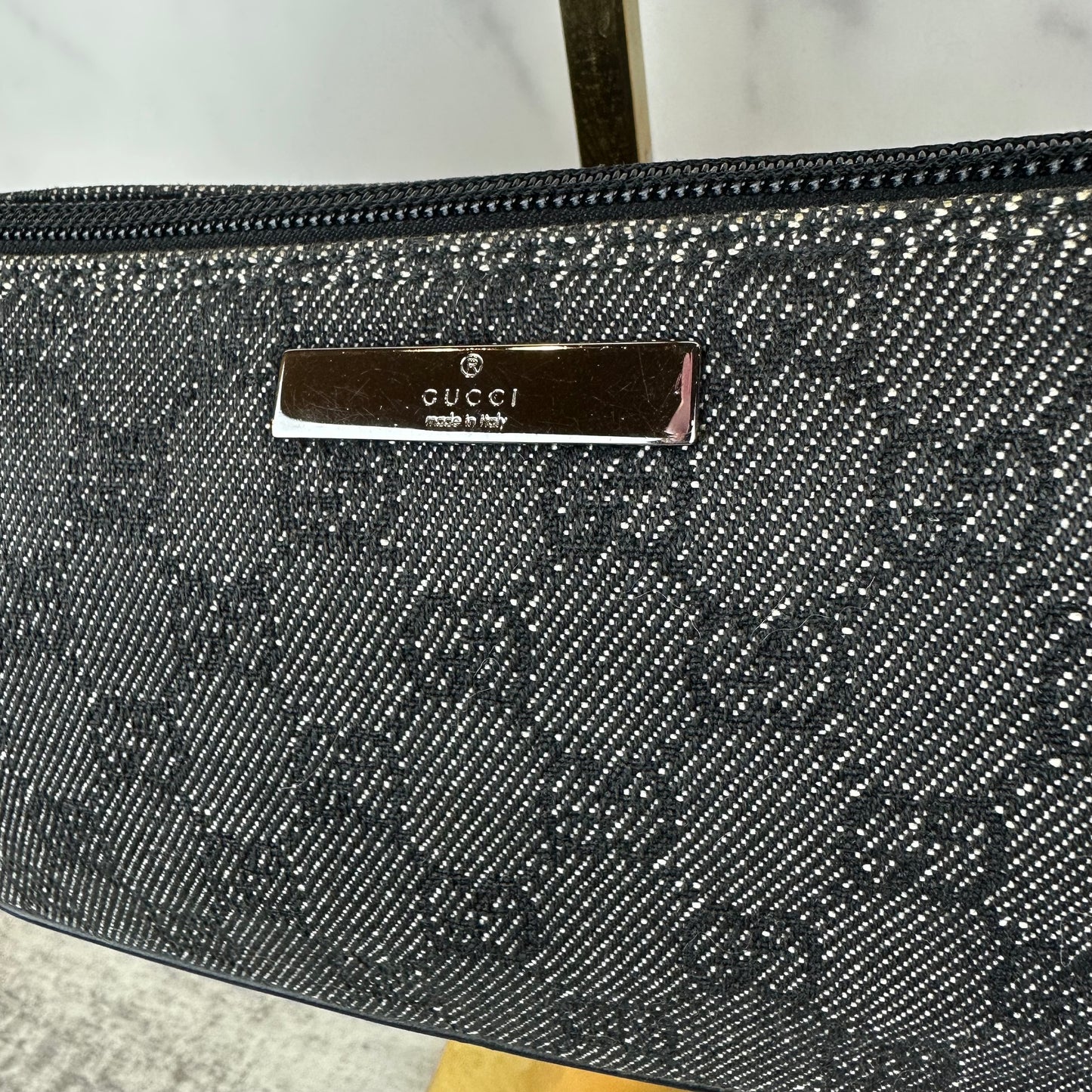 Gucci Monogram Black Denim Boat Pochette