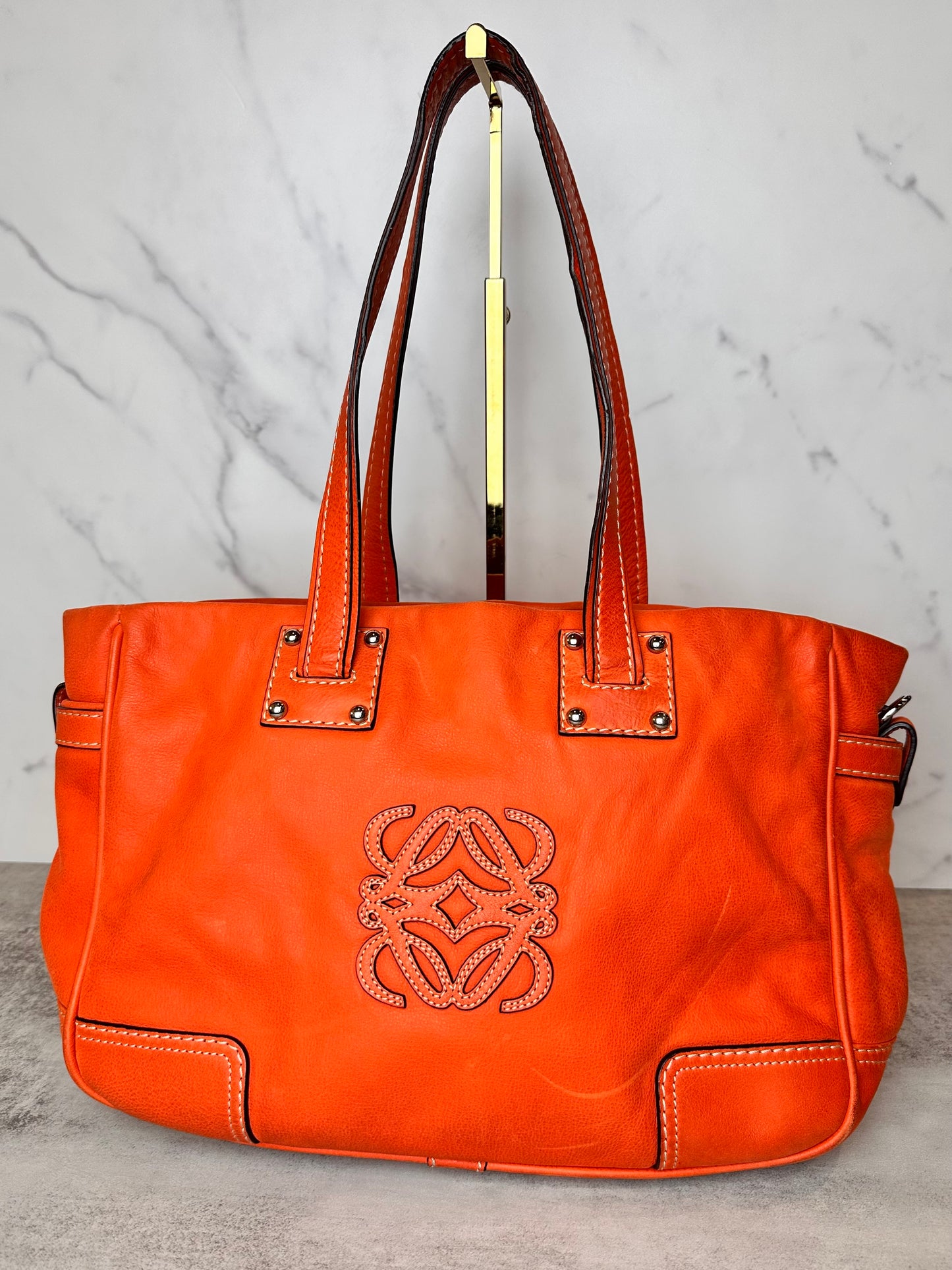 Loewe Anagram Bolso Orange Leather Tote Bag