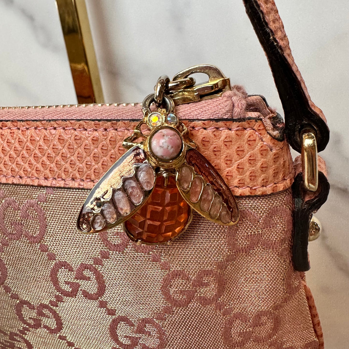 RARE Vintage Gucci Monogram Pochette with Bee Charm
