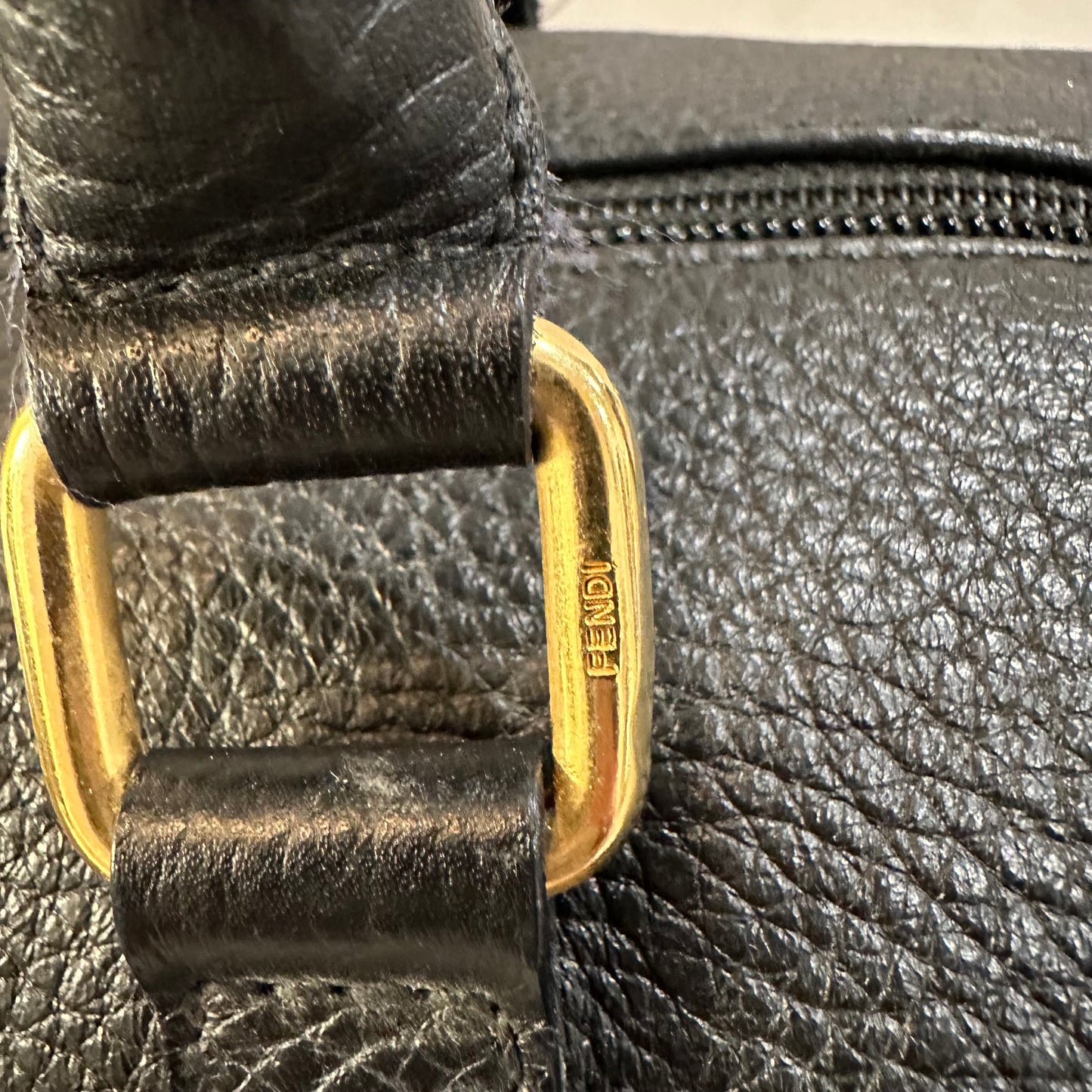 Fendi Black Pebbled Leather Boston Bag