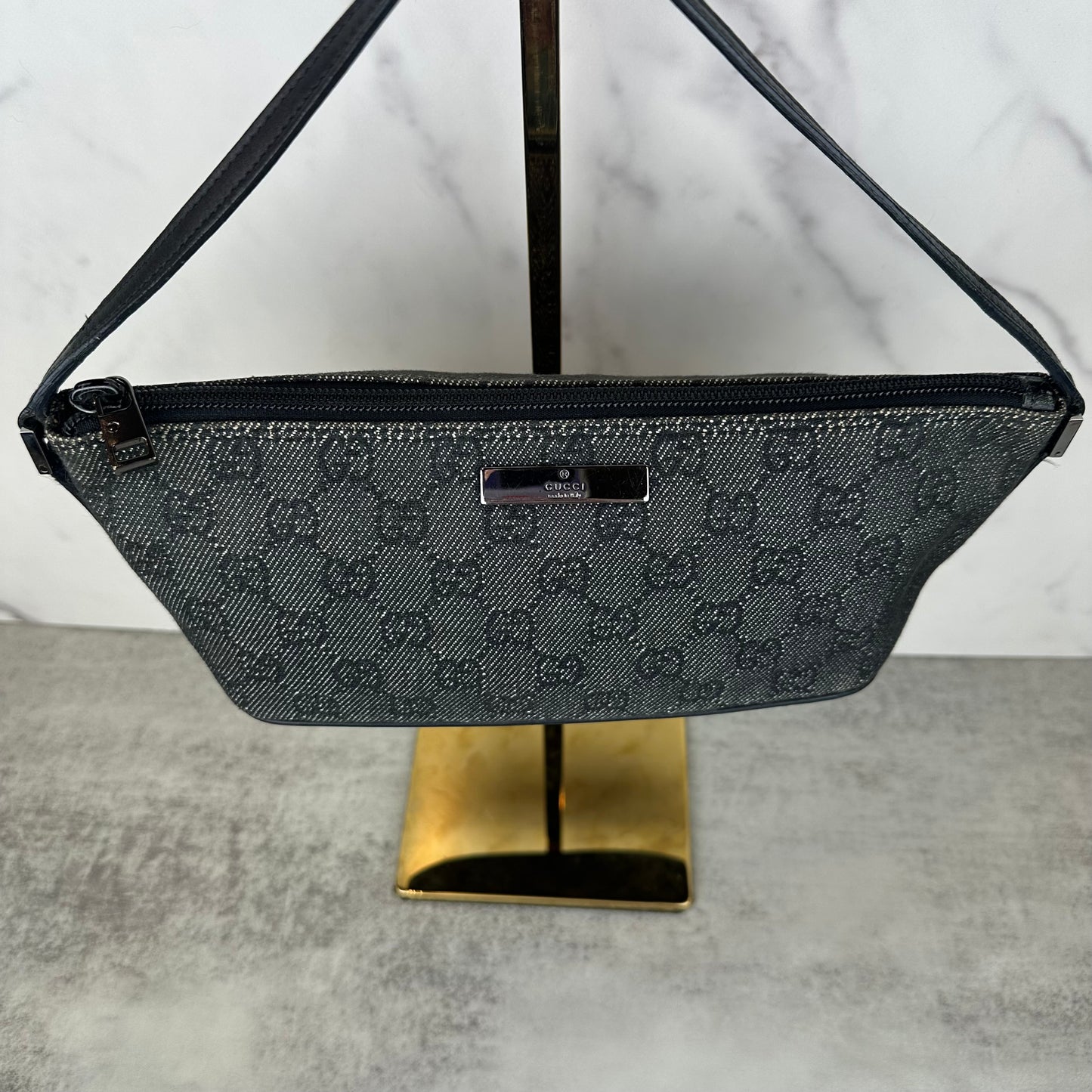 Gucci Monogram Black Denim Boat Pochette