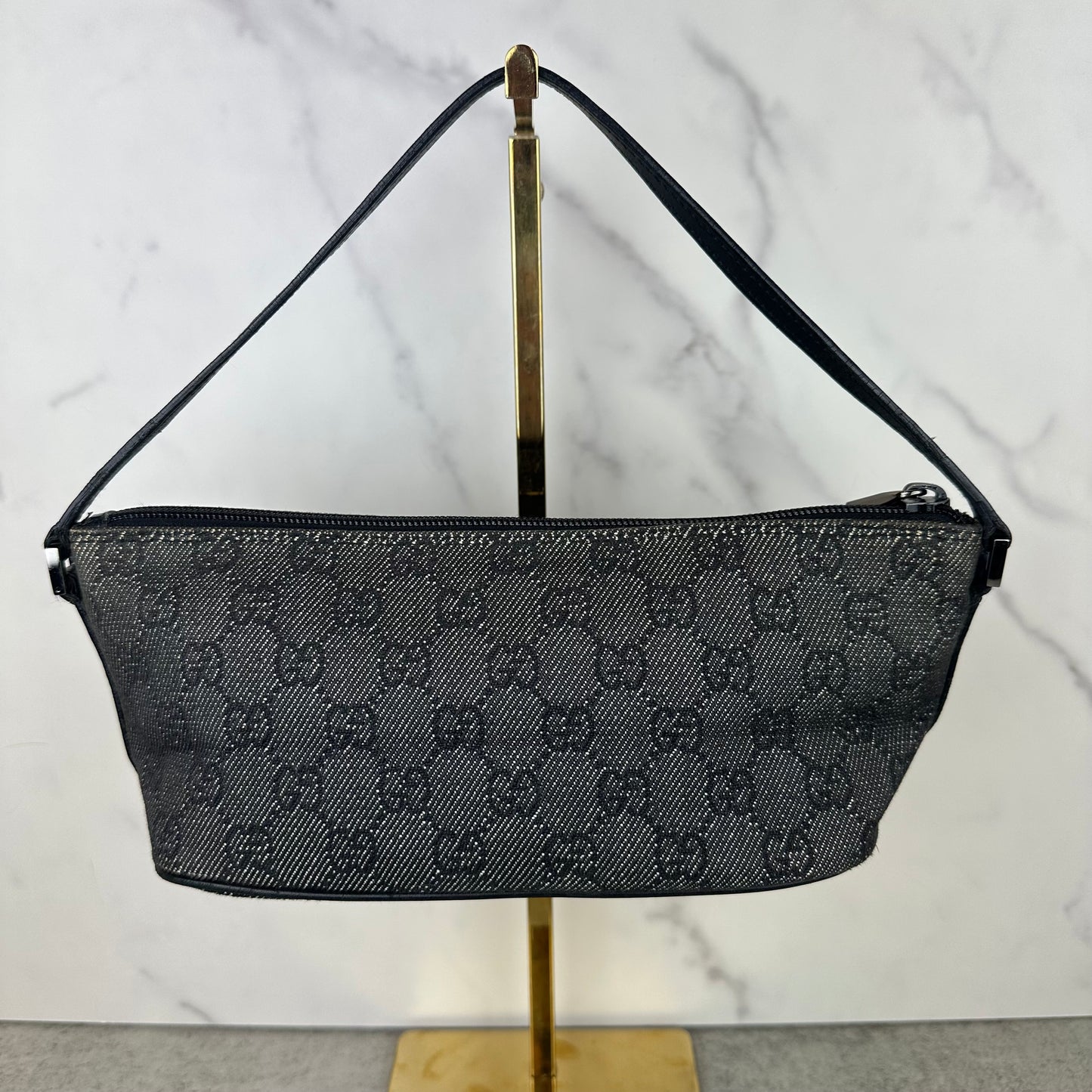 Gucci Monogram Black Denim Boat Pochette