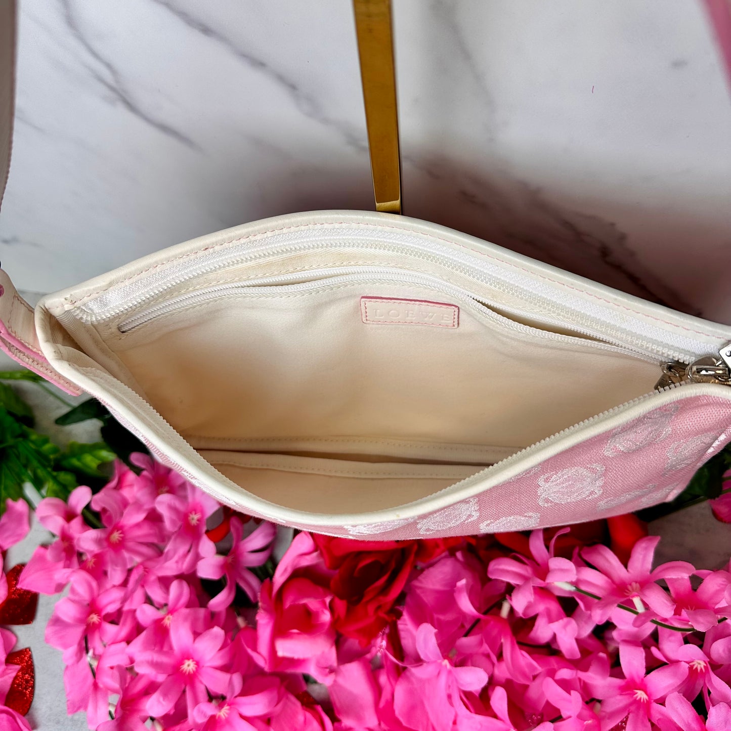 Loewe Anagram Pink Canvas & Leather Shoulder Bag