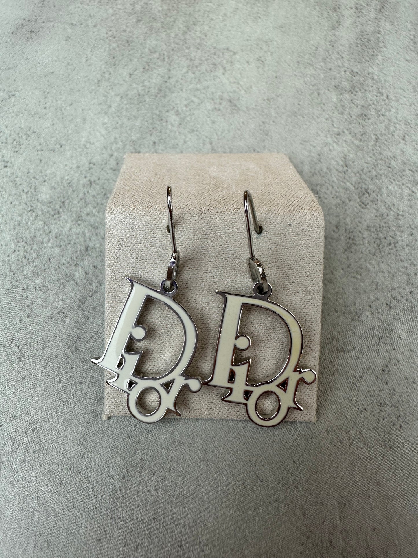 Christian Dior Metal Enamel Logo Earrings