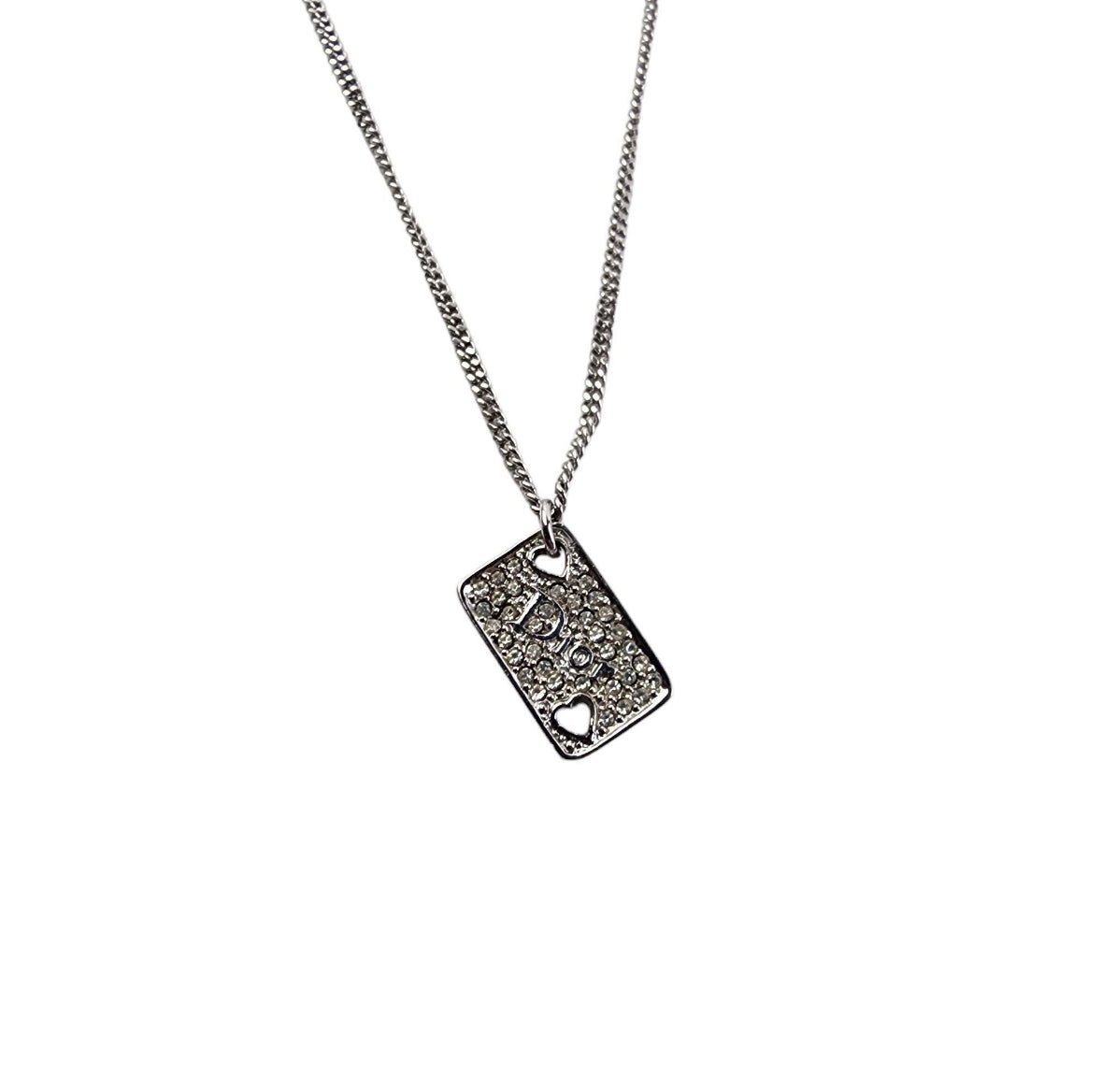 Dior Rhinestone Heart Plate Pendant Necklace