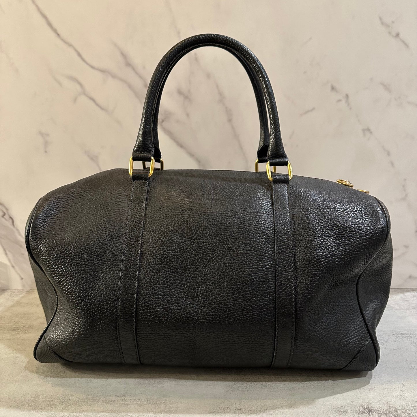 Fendi Black Pebbled Leather Boston Bag