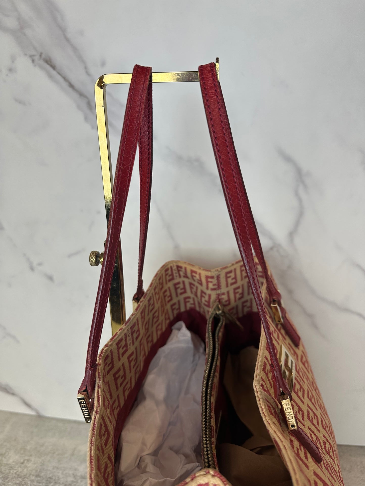 Fendi 1990s Red Zucca Canvas Tote